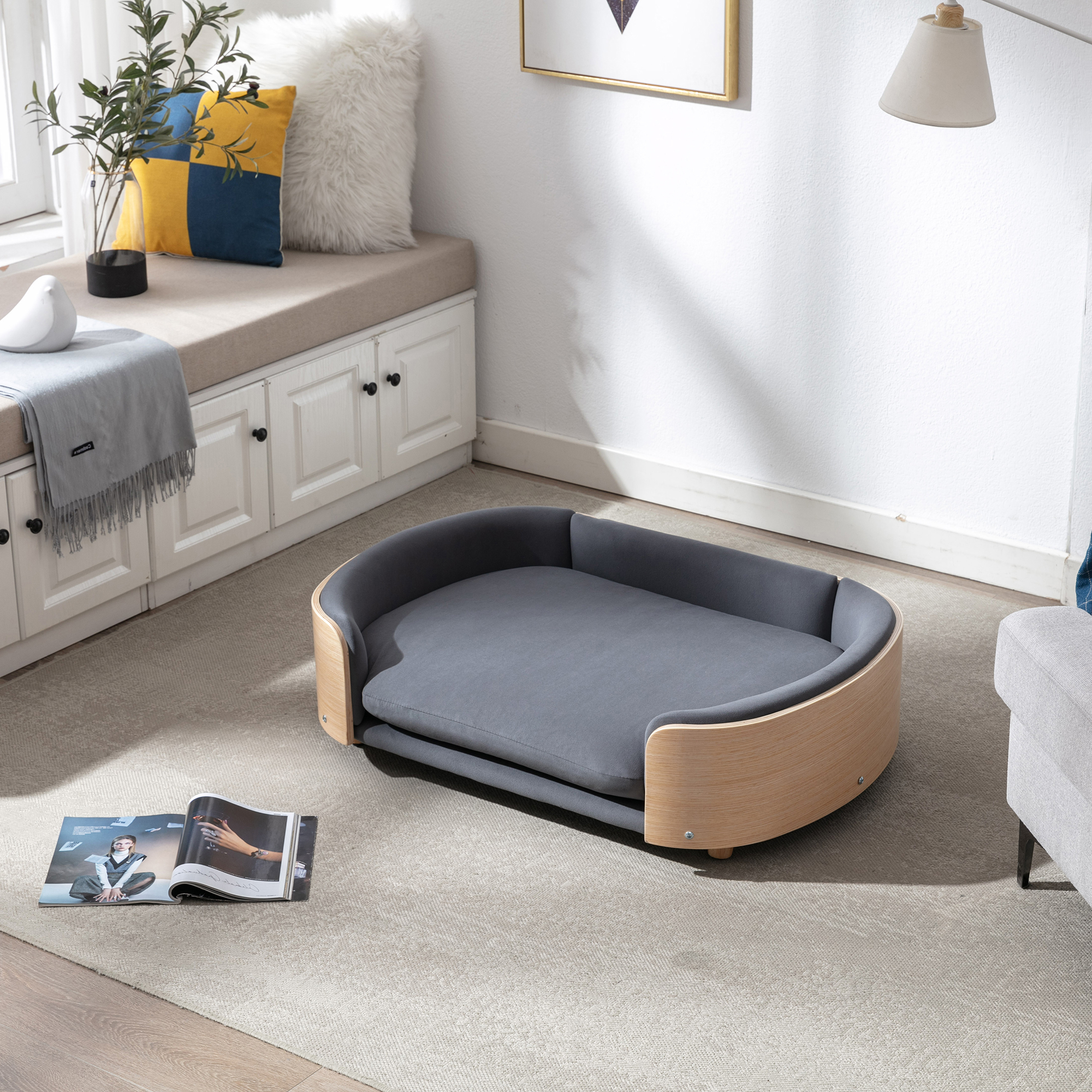 Oslo Elevated Bentwood Pet Sofa, Velvet Gray