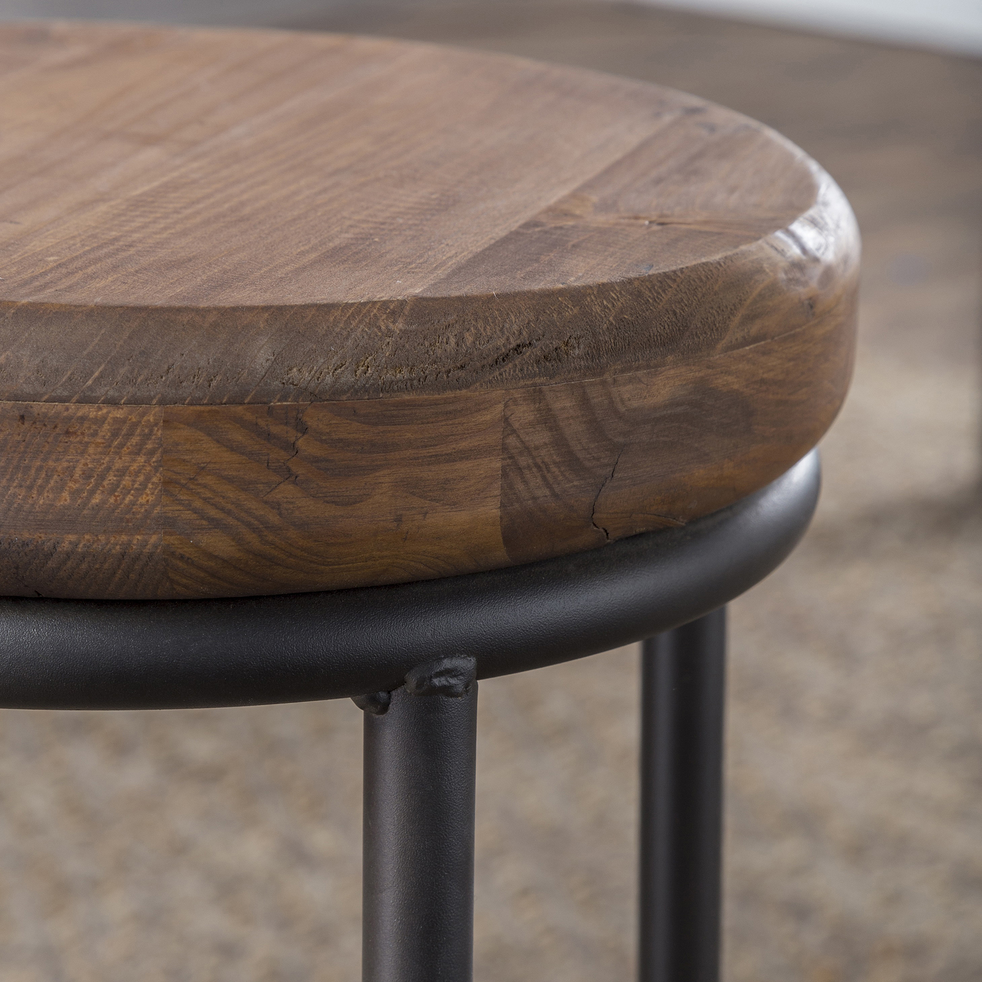 Bastien Industrial Bar Stool with Handcrafted Reclaimed Wood Seat and Iron Frame