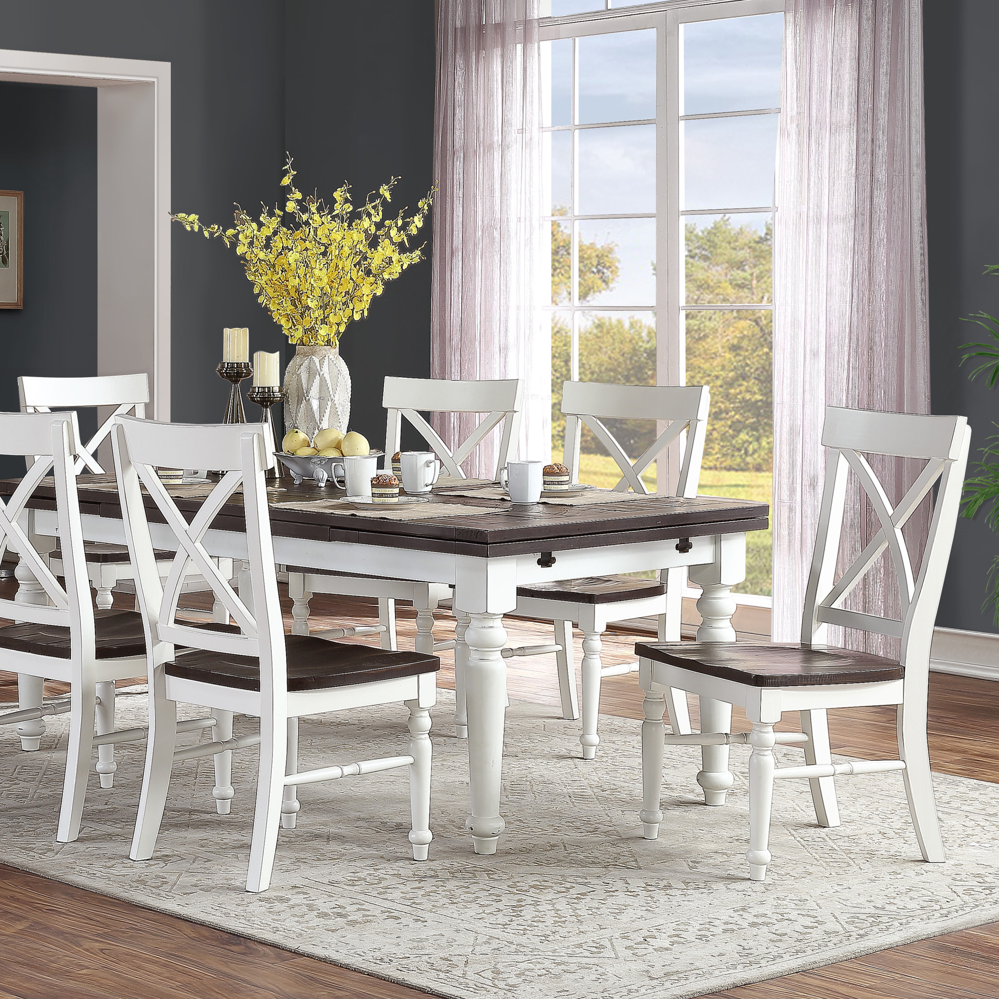 Briarwood Two-Tone Solid Pine X-Back Dining Chair Set with Turned Legs and Contoured Seat, Set of 2