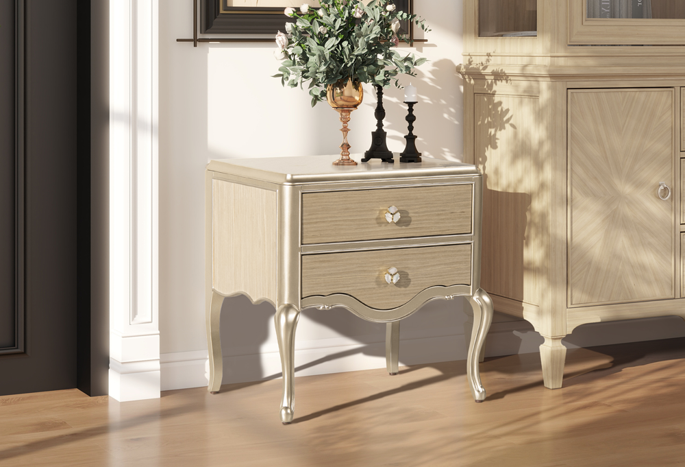 Helena 2-Drawer Storage Side Table, Natural Birch Brown & Soft Gold