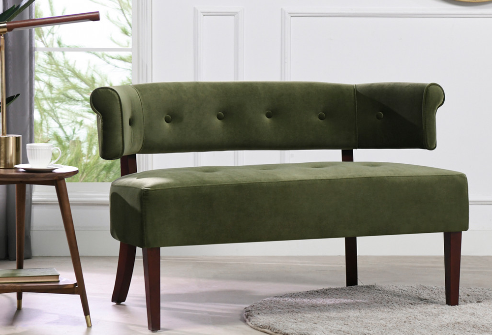 Jared Tufted Bench Settee, Olive Green