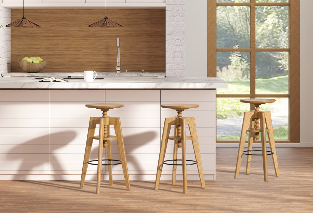 Spencer Minimalist Oak Wood Adjustable Bar Counter Stool