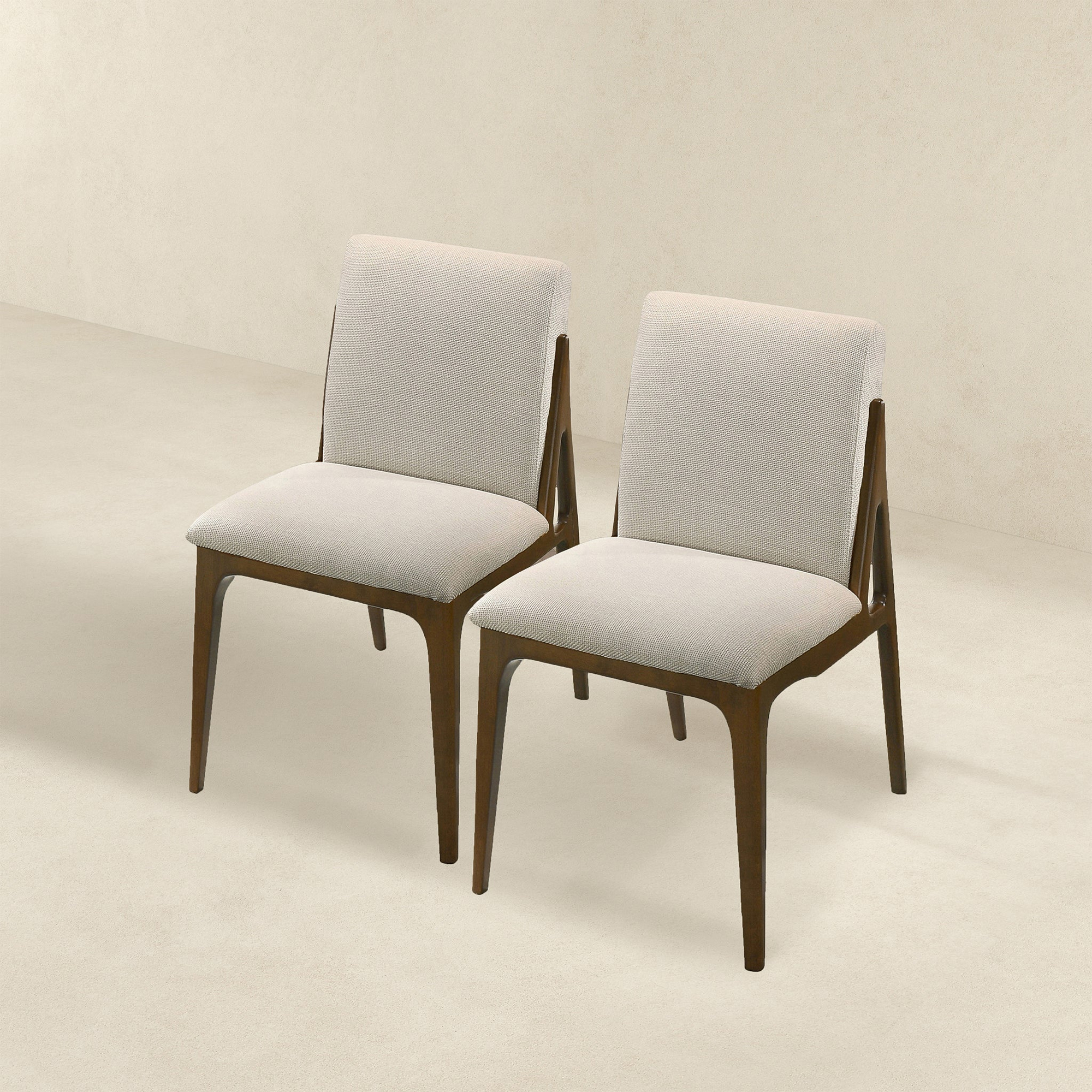 Kellan Dining Chairs with Sculpted Walnut Wood Legs, Set of 2, Cream