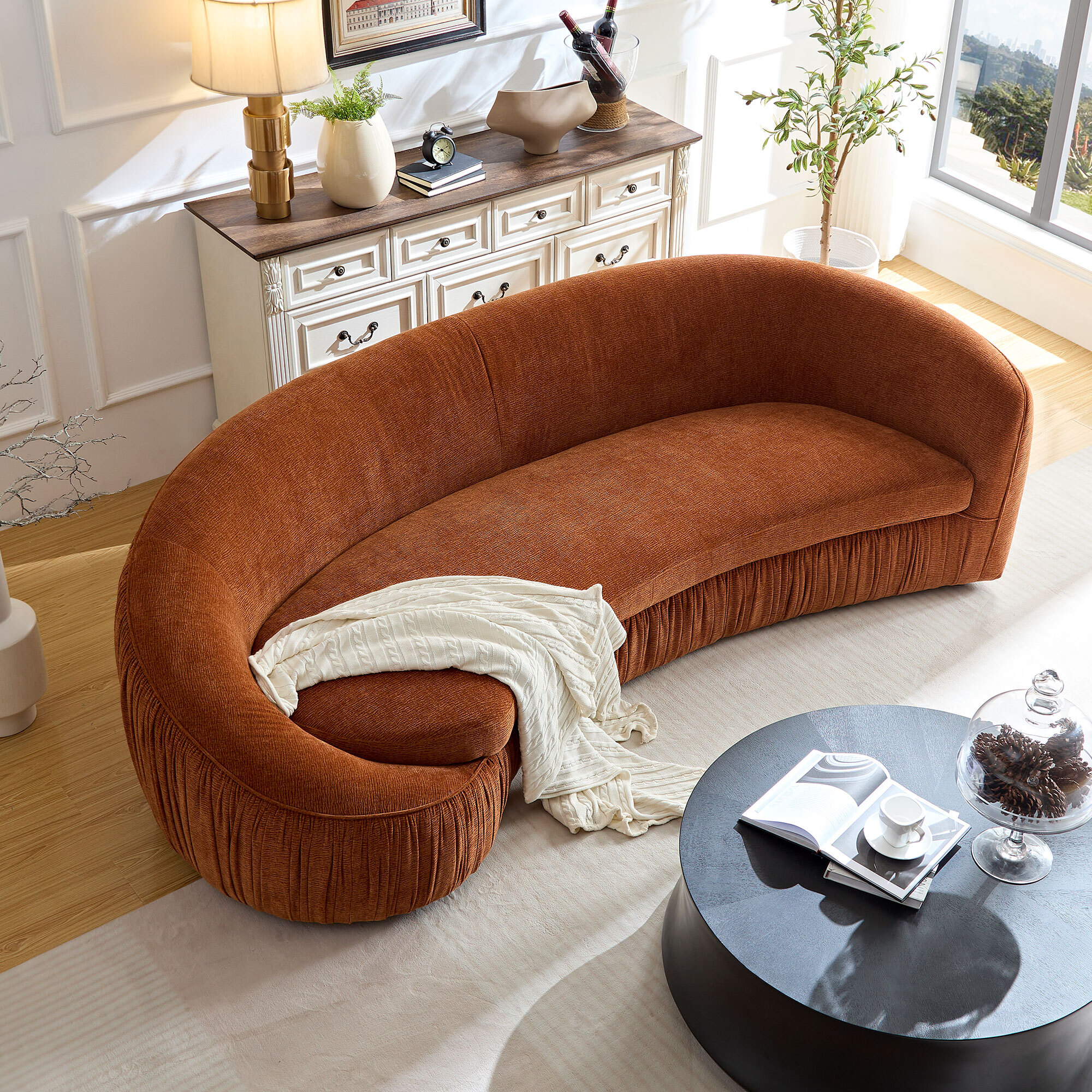 Atticus Modern Curved Sofa, Orange