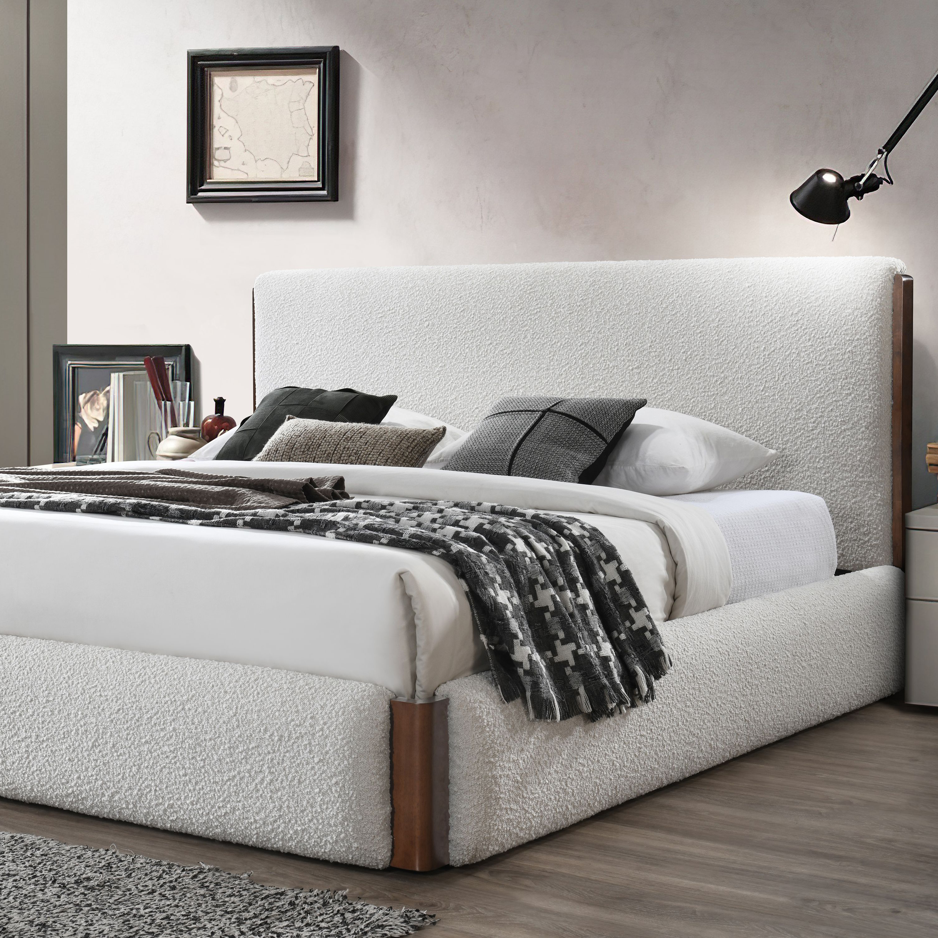 Isadora Queen Canopy Bed with Upholstered Headboard in Brown Finish