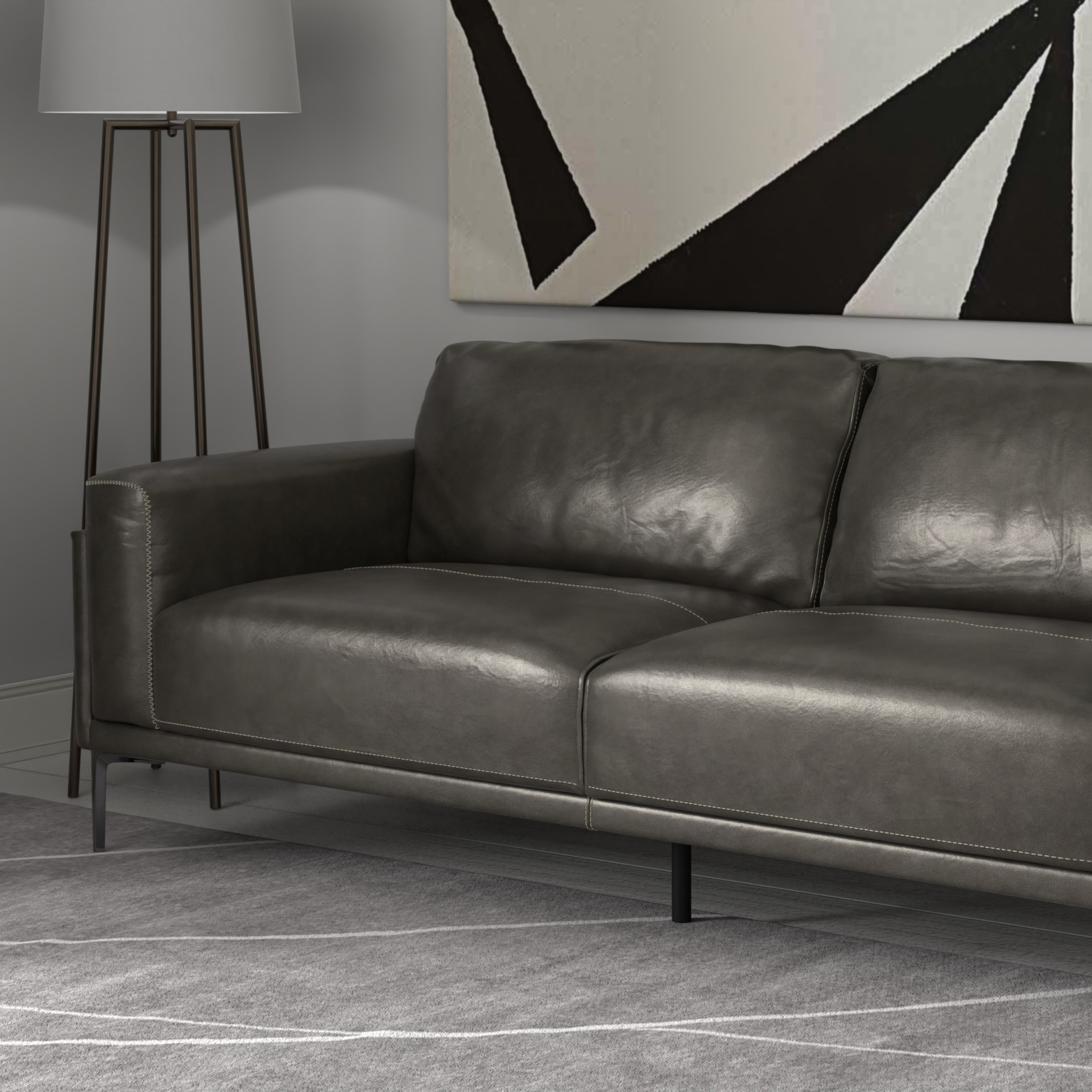 Orin Genuine Leather Sofa with Metal Legs and Streamlined Modern Silhouette