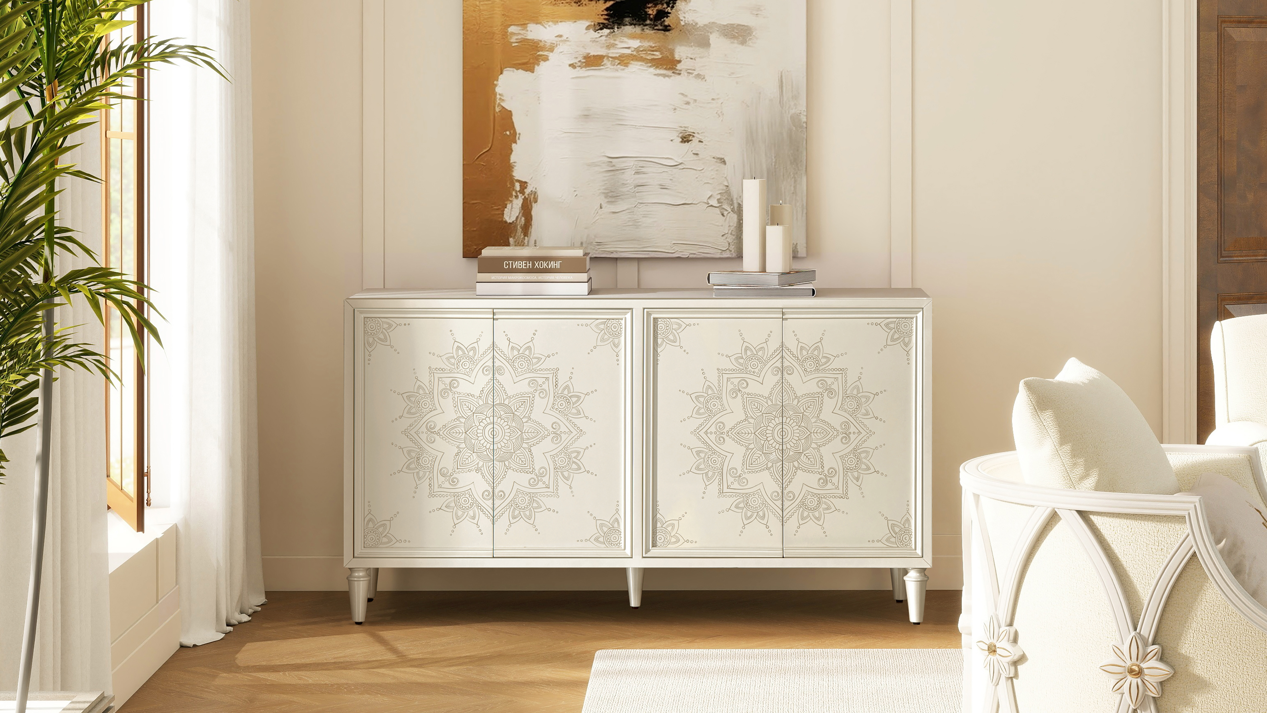 Mahal Hand Painted Mandala Lacquered Sideboard