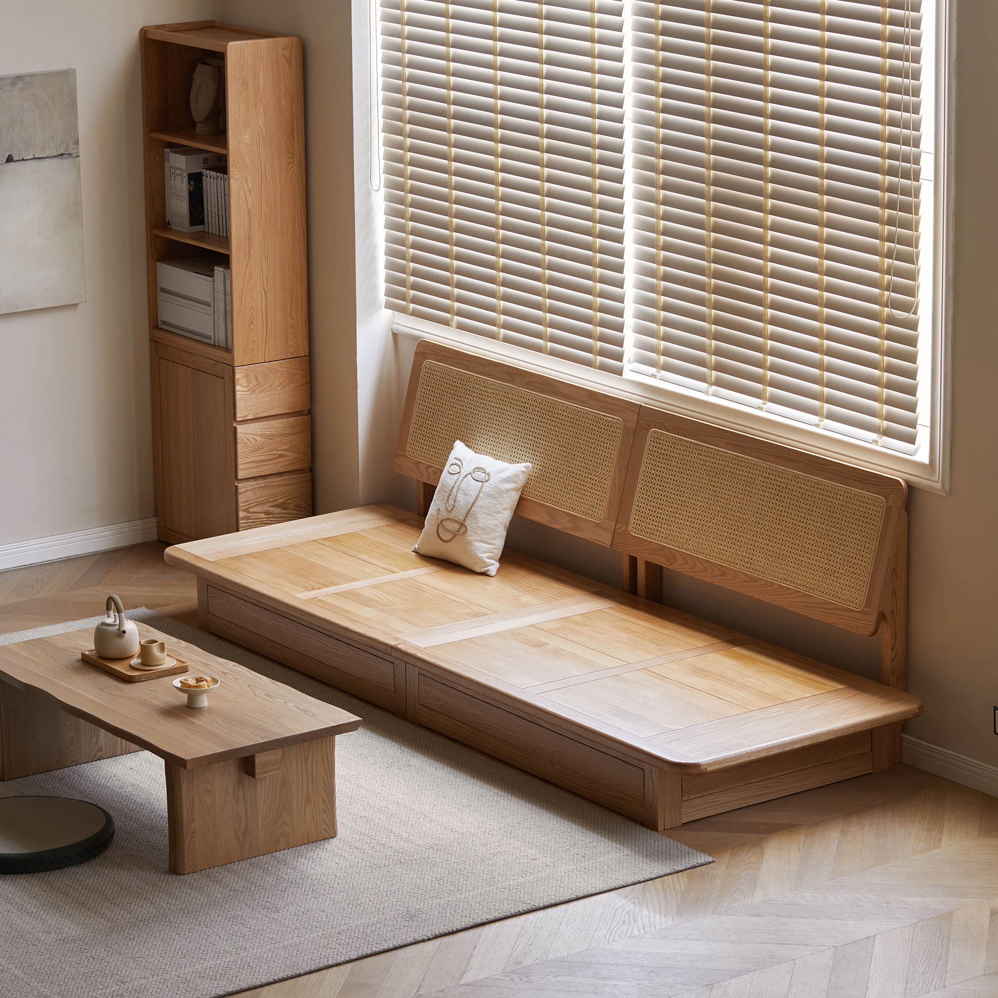 Oakstead Solid Oak Wood Storage Sofa with Removable Cushions