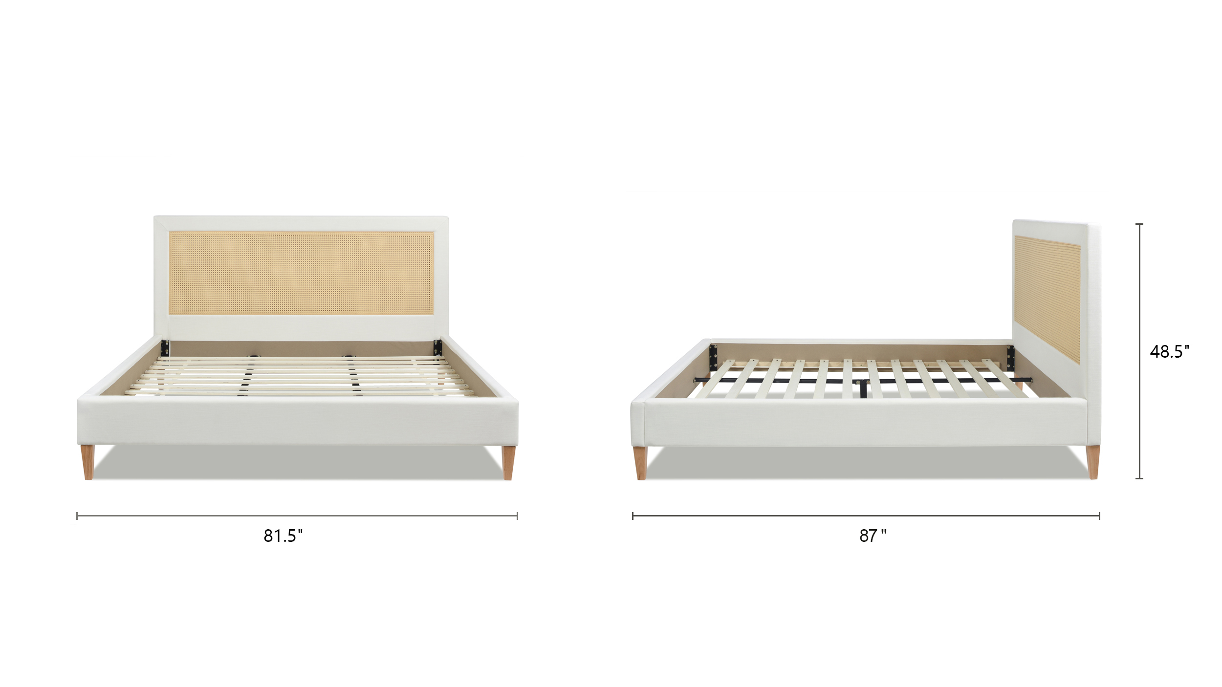 Haley Upholstered Cane-Back Platform Bed, King, Snow White