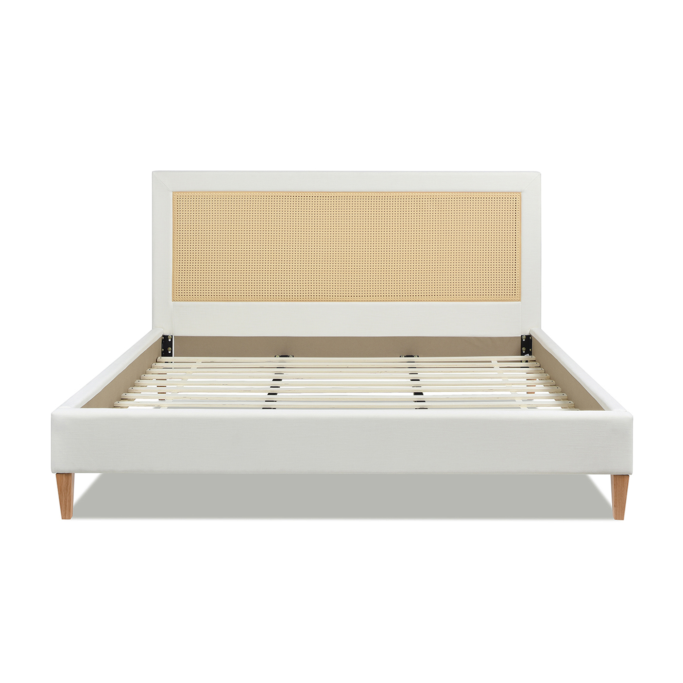 Haley Upholstered Cane-Back Platform Bed, King, Snow White