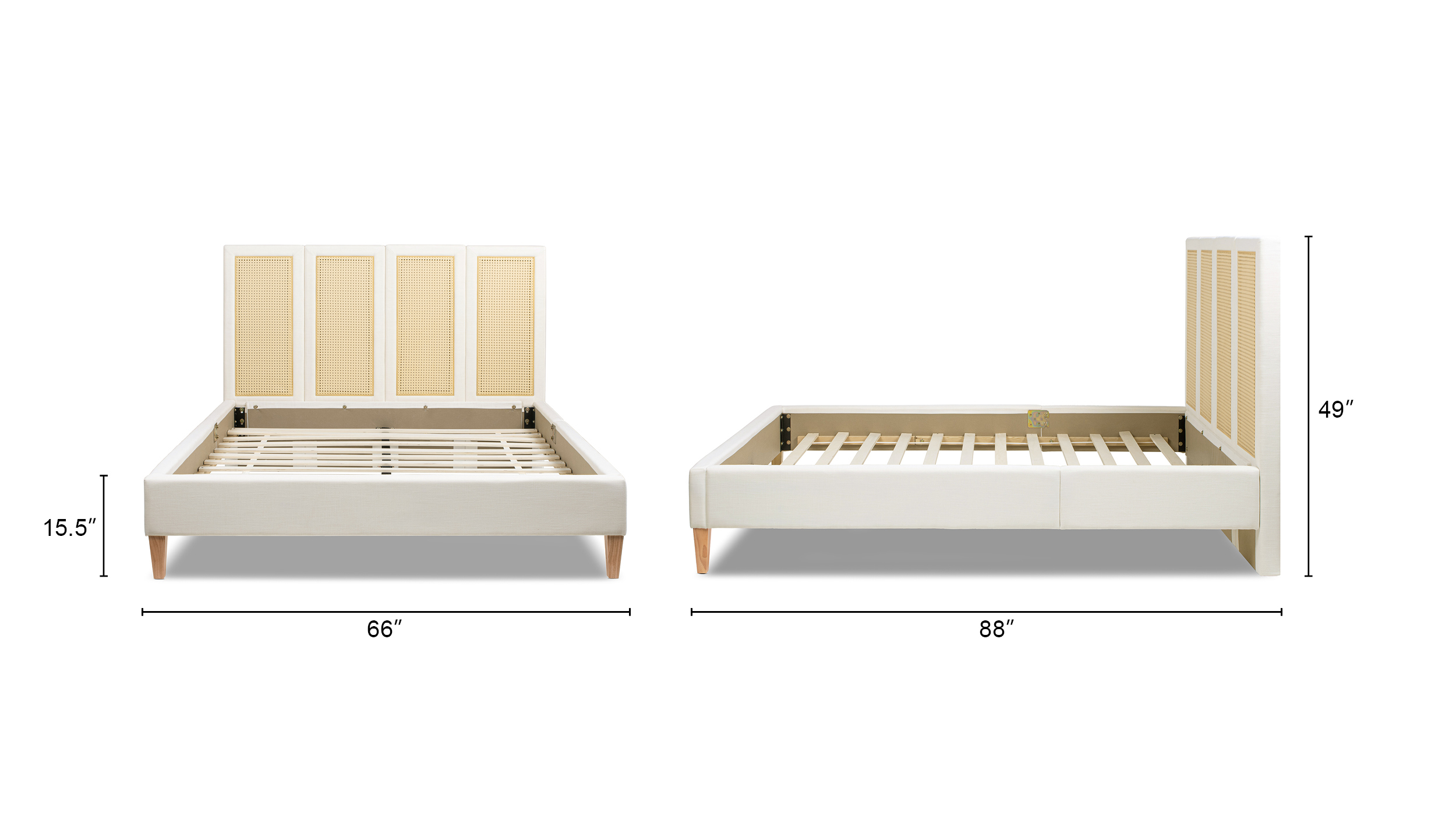 Haley Upholstered Cane-Back Platform Bed, Queen, Snow White Toscana Upholstered Cane Back Platform Bed, Queen, Antique White