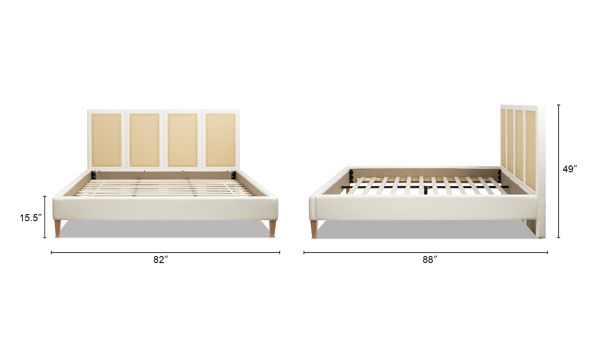 Haley Upholstered Cane-Back Platform Bed, King, Snow White Toscana Upholstered Cane Back Platform Bed, King, Antique White