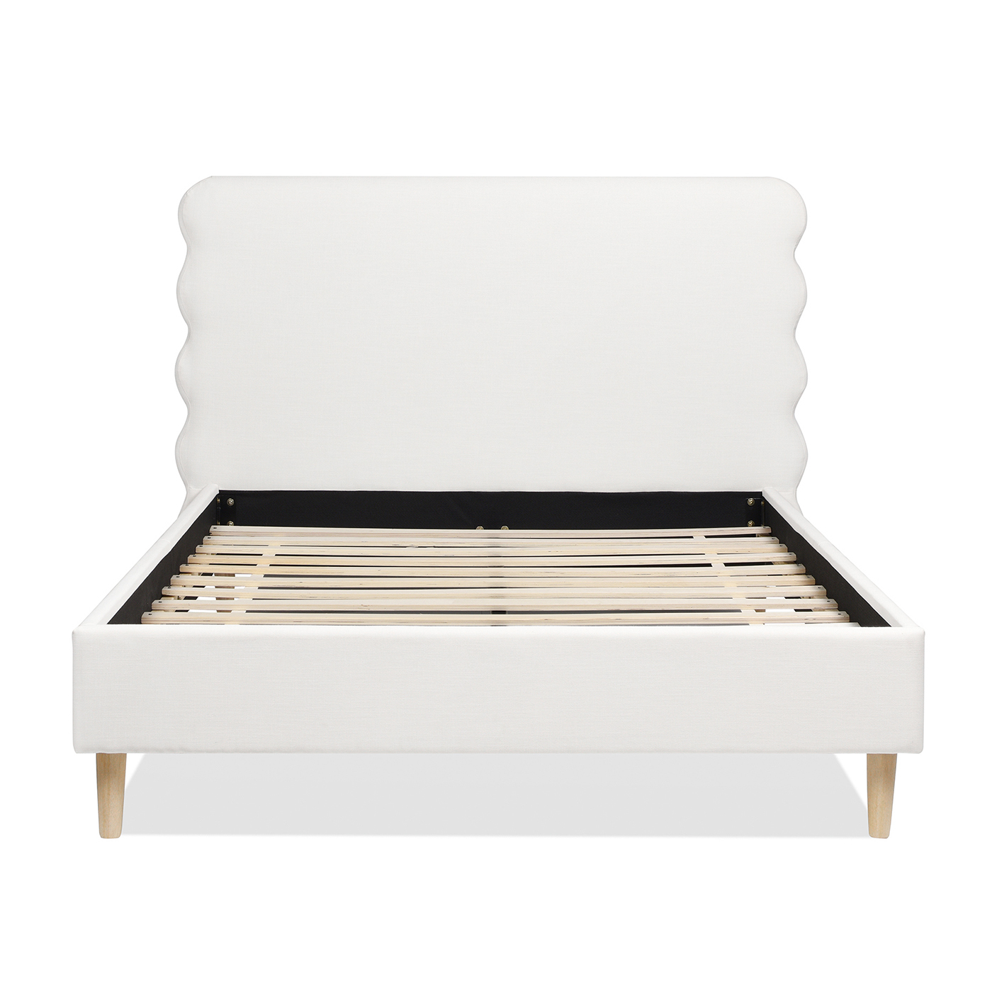 Stockholm Modern Wavy Headboard Platform Bed, Queen, Antique White