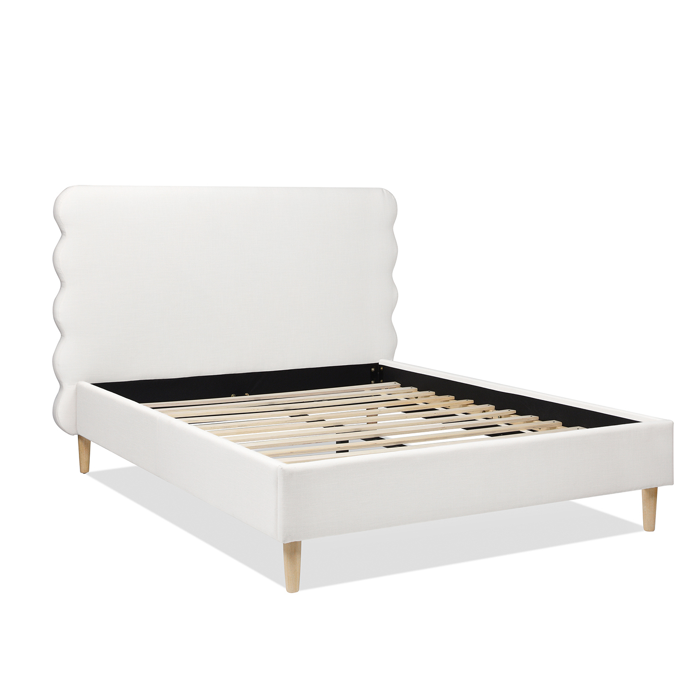 Stockholm Modern Wavy Headboard Platform Bed, Queen, Antique White