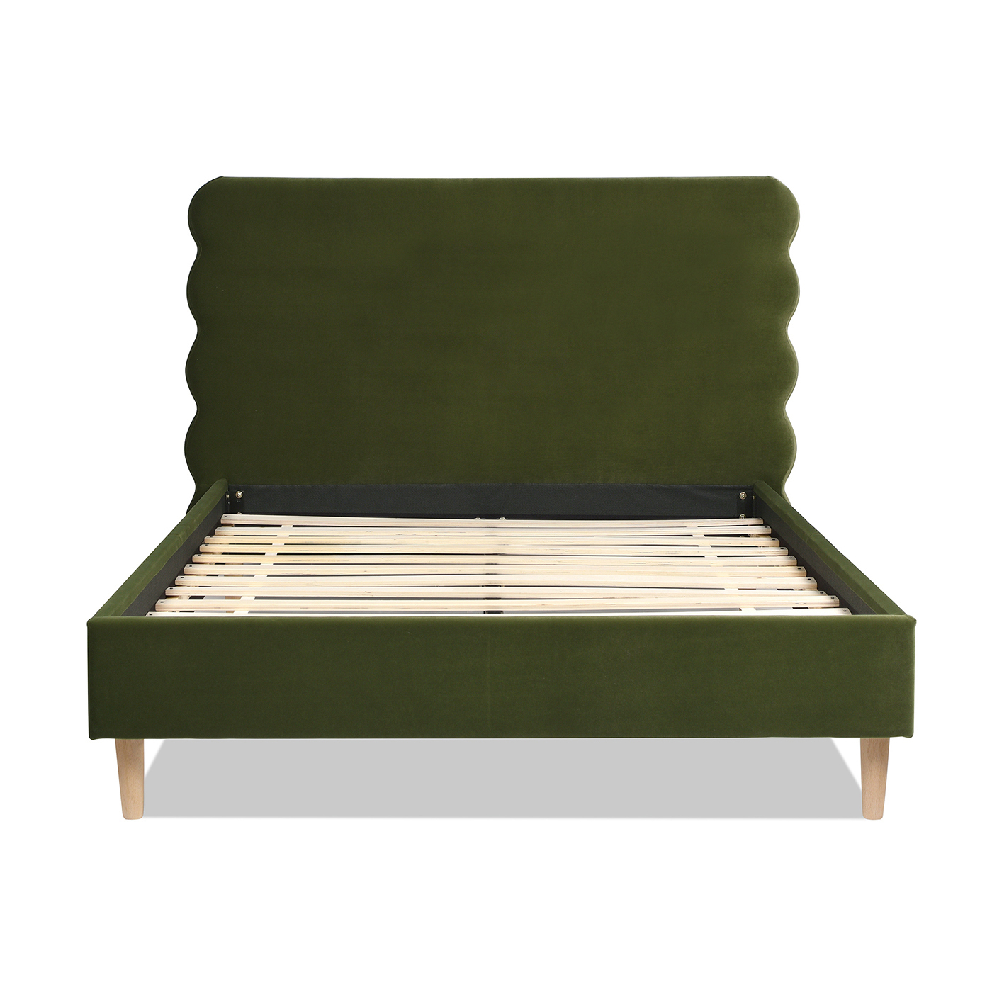 Stockholm Modern Wavy Headboard Platform Bed, Queen, Olive Green