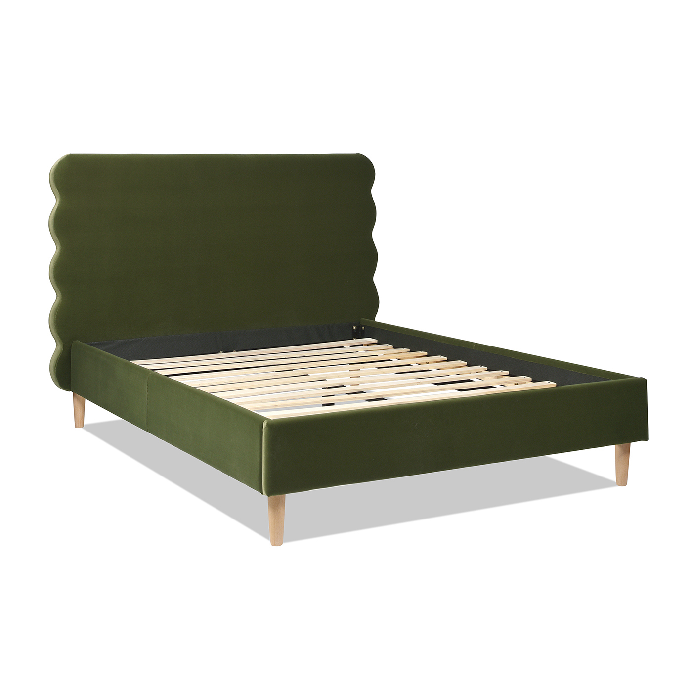 Stockholm Modern Wavy Headboard Platform Bed, Queen, Olive Green
