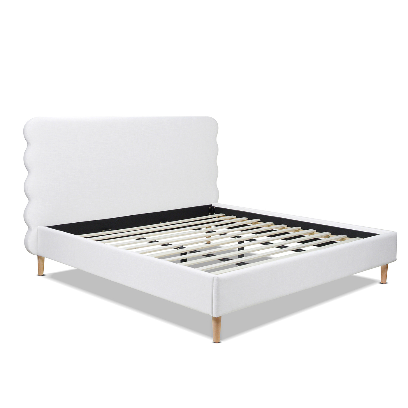 Stockholm Modern Wavy Headboard Platform Bed, King, Antique White