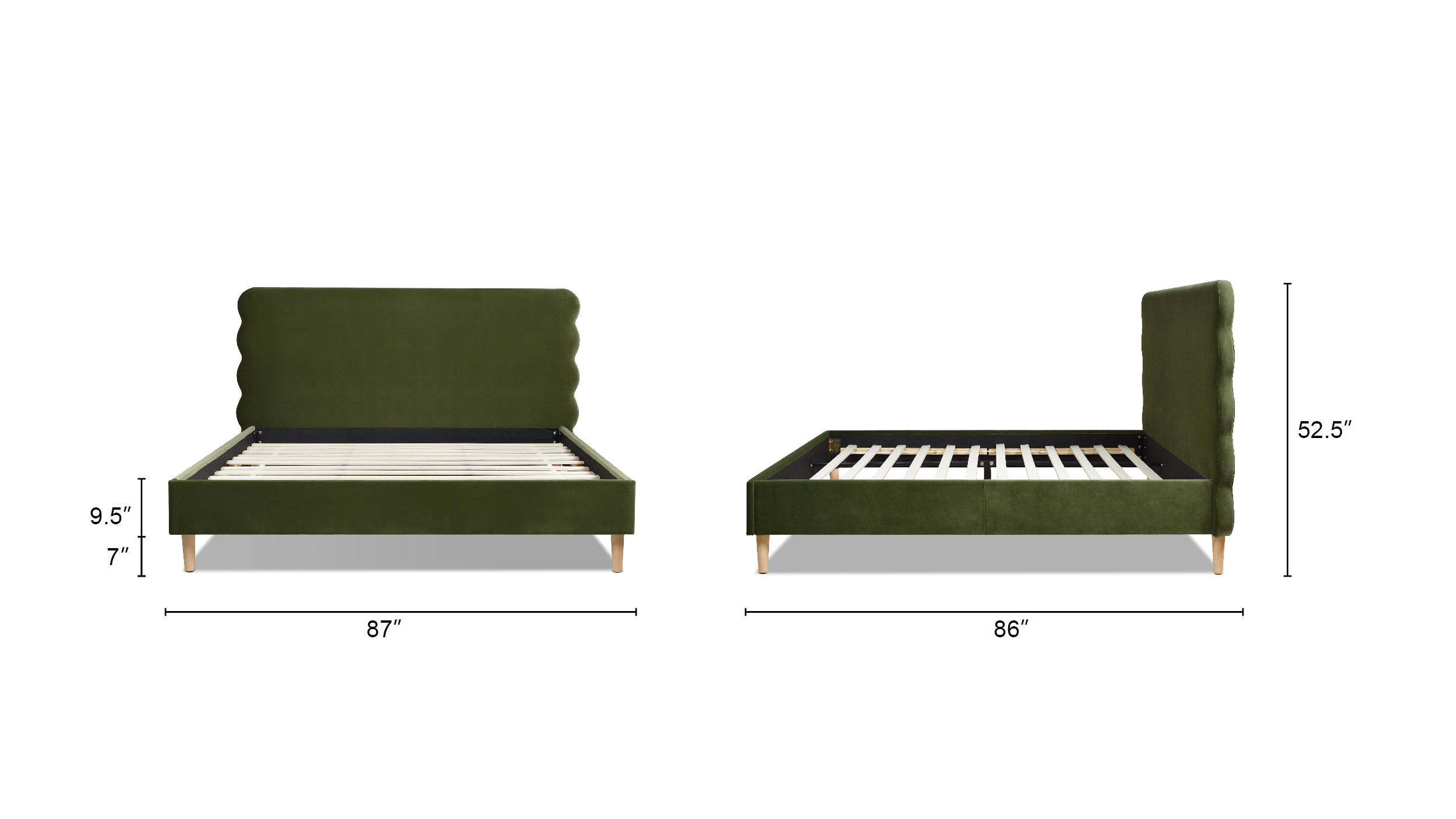 Stockholm Modern Wavy Headboard Platform Bed, King, Olive Green