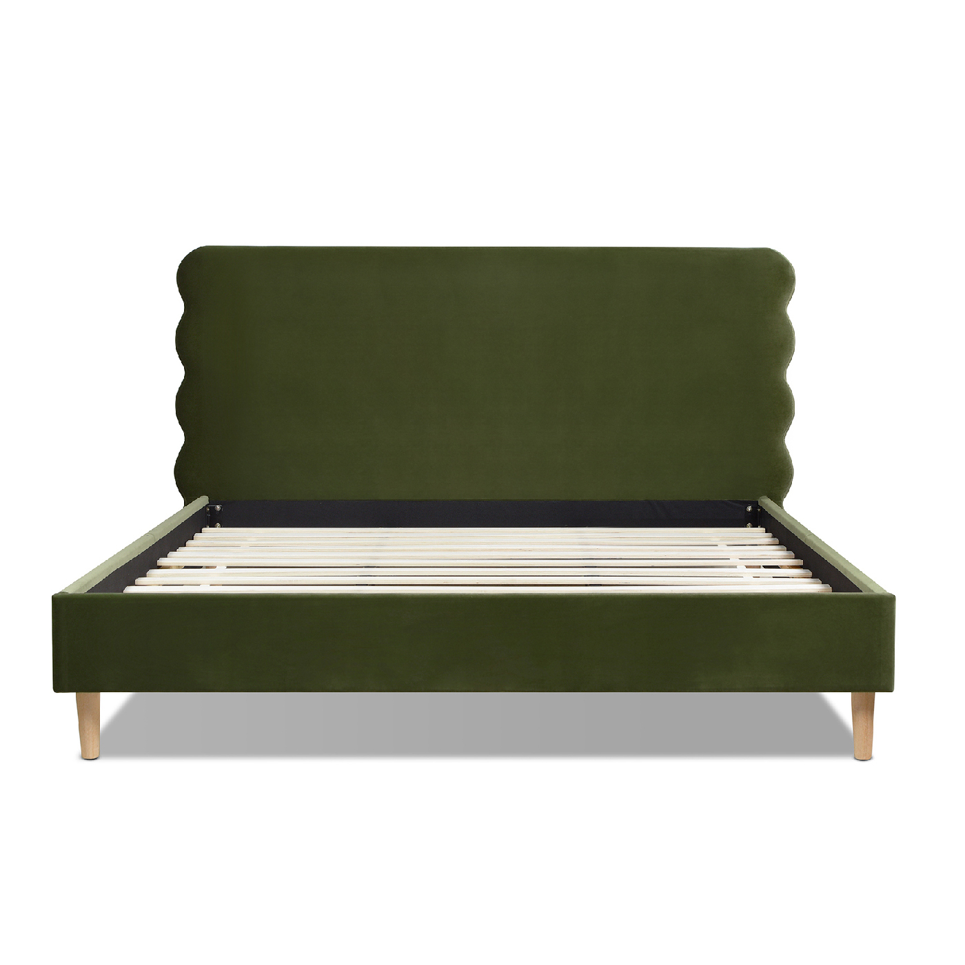 Stockholm Modern Wavy Headboard Platform Bed, King, Olive Green