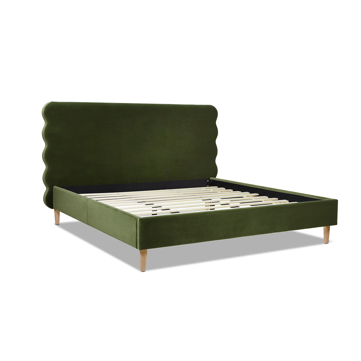 SStockholm Modern Wavy Headboard Platform Bed, King, Olive Green