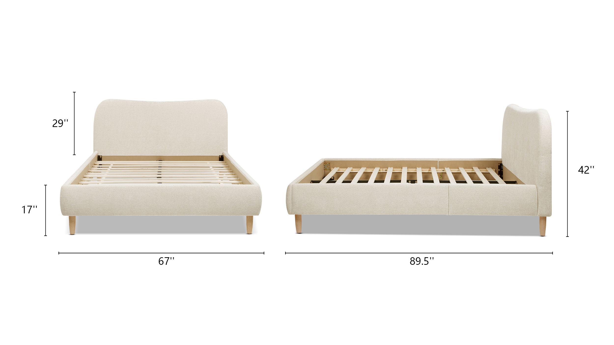 Roman Curved Headboard Upholstered Platform Bed, Queen, Ivory White Bouclé