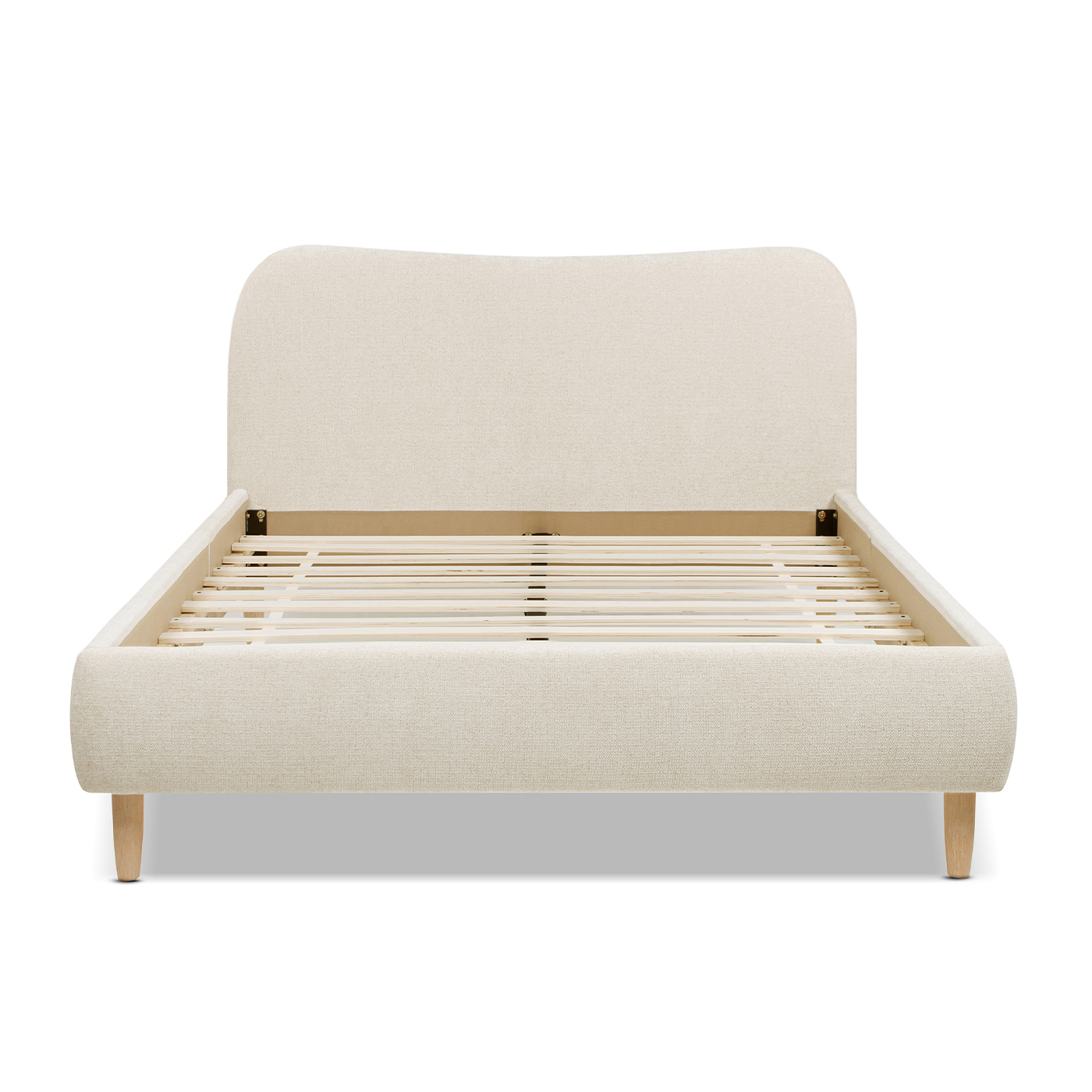 Roman Curved Headboard Upholstered Platform Bed, King, Ivory White Bouclé