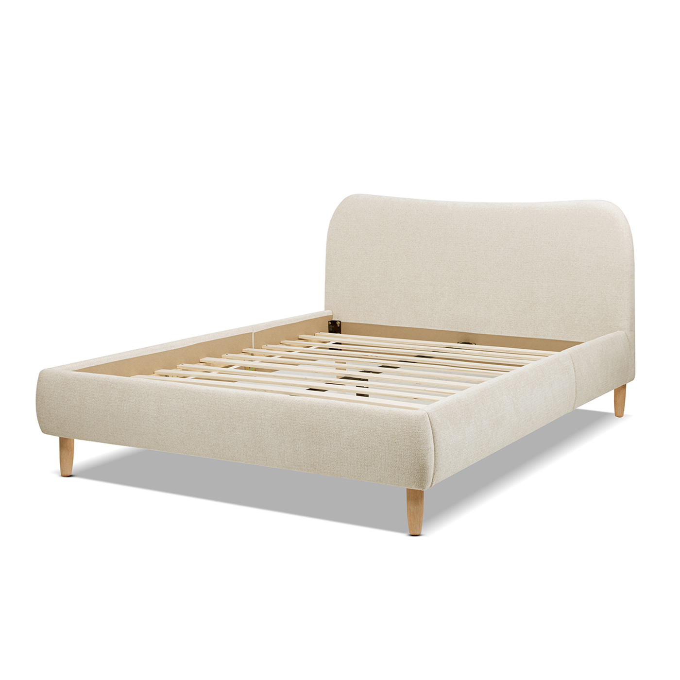 Roman Curved Headboard Upholstered Platform Bed, Queen, Ivory White Bouclé
