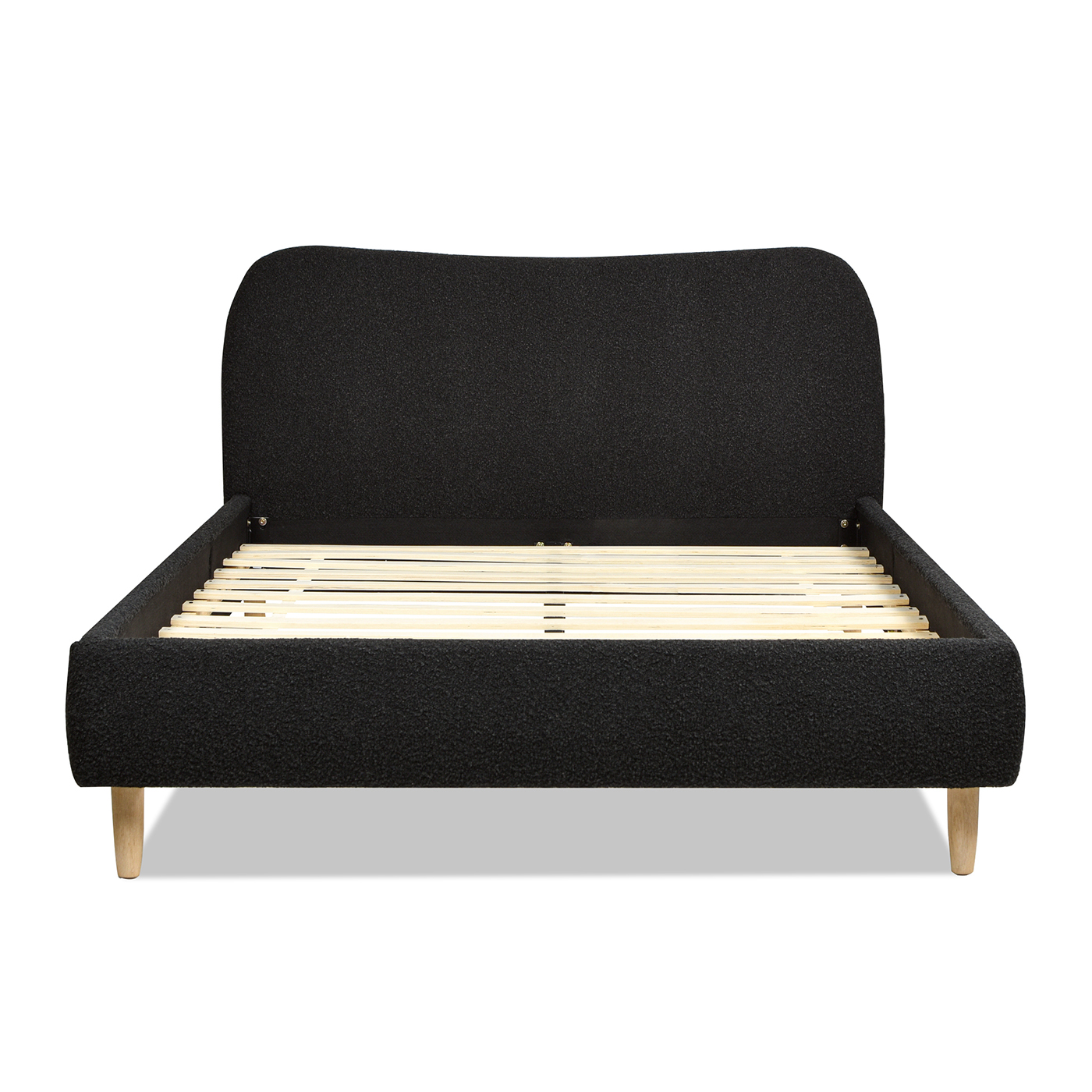 Roman Curved Headboard Upholstered Platform Bed, Queen, Ebony Black Bouclé