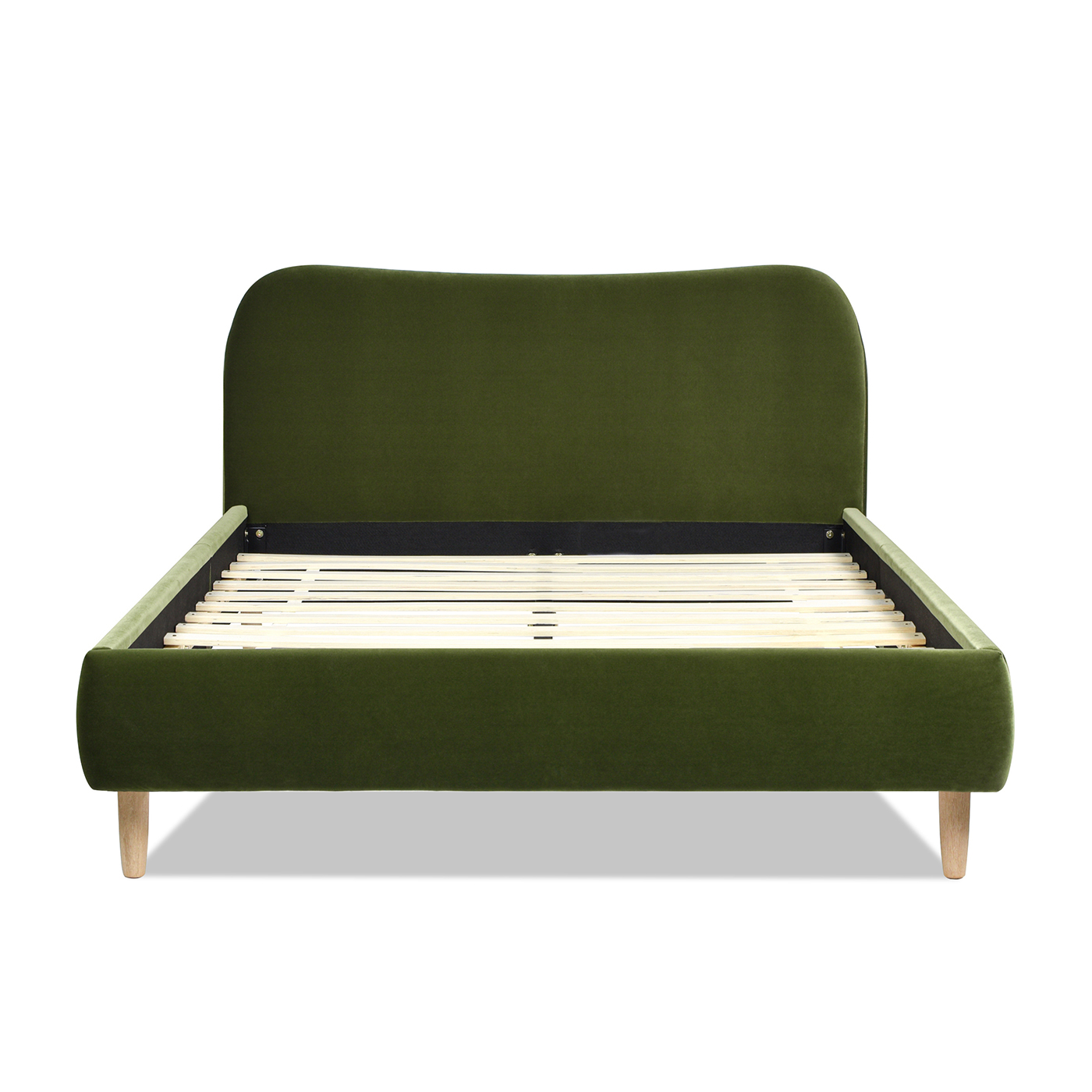 Roman Curved Headboard Upholstered Platform Bed, Queen, Olive Green