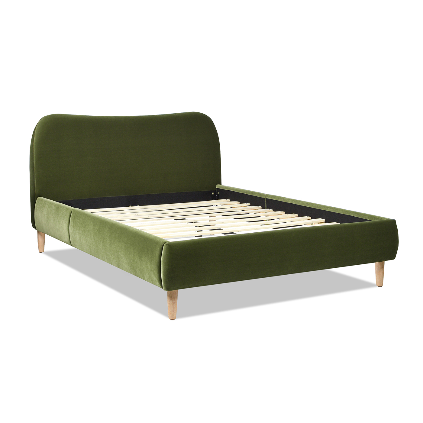 Roman Curved Headboard Upholstered Platform Bed, Queen, Olive Green