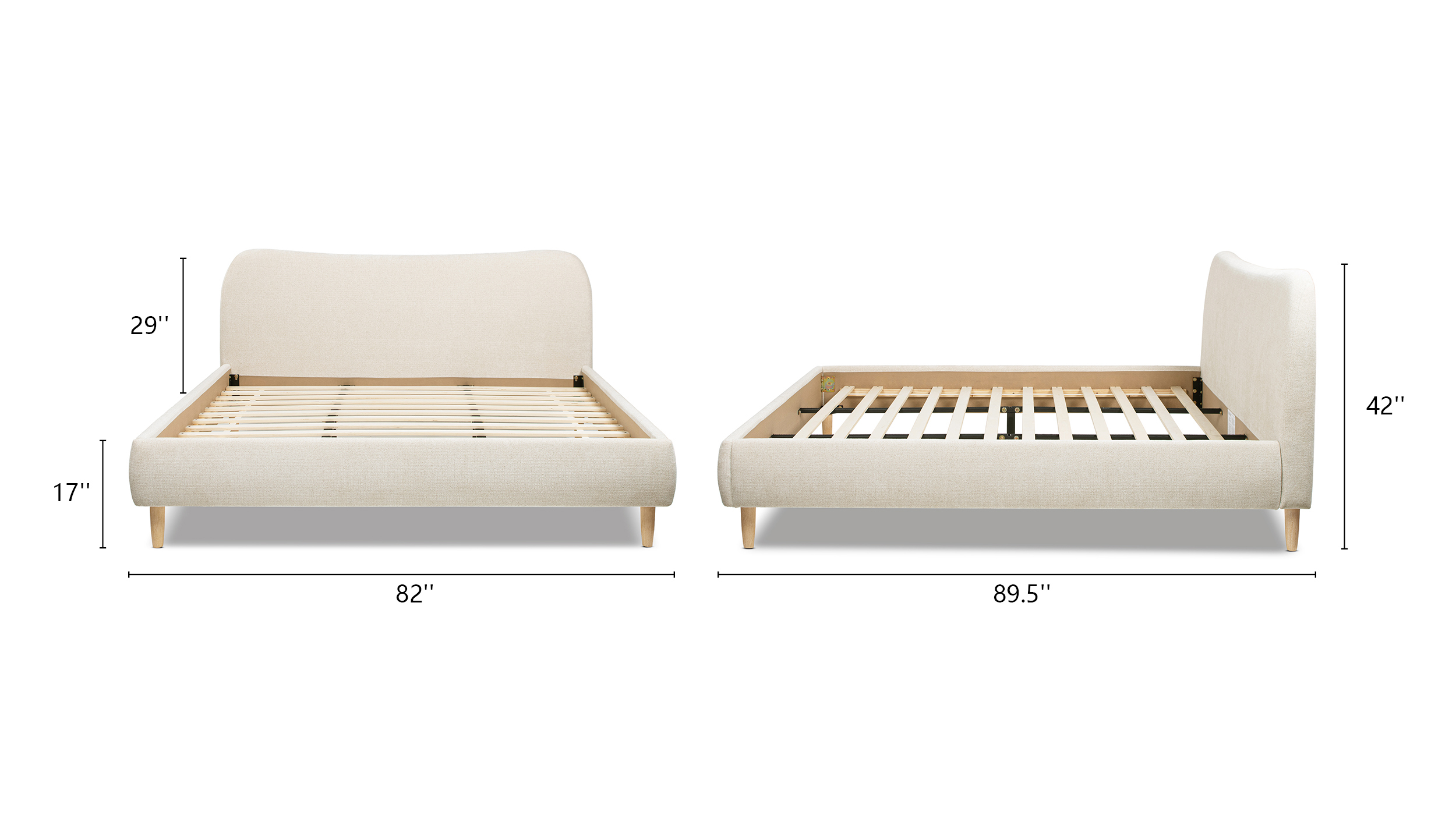 Roman Curved Headboard Upholstered Platform Bed, King, Oatmeal Light Beige Chenille