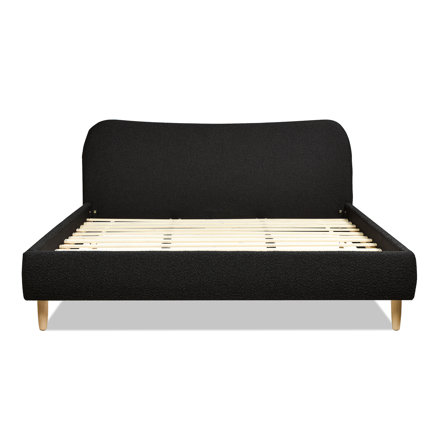 Roman Curved Headboard Upholstered Platform Bed, King, Ivory White Bouclé