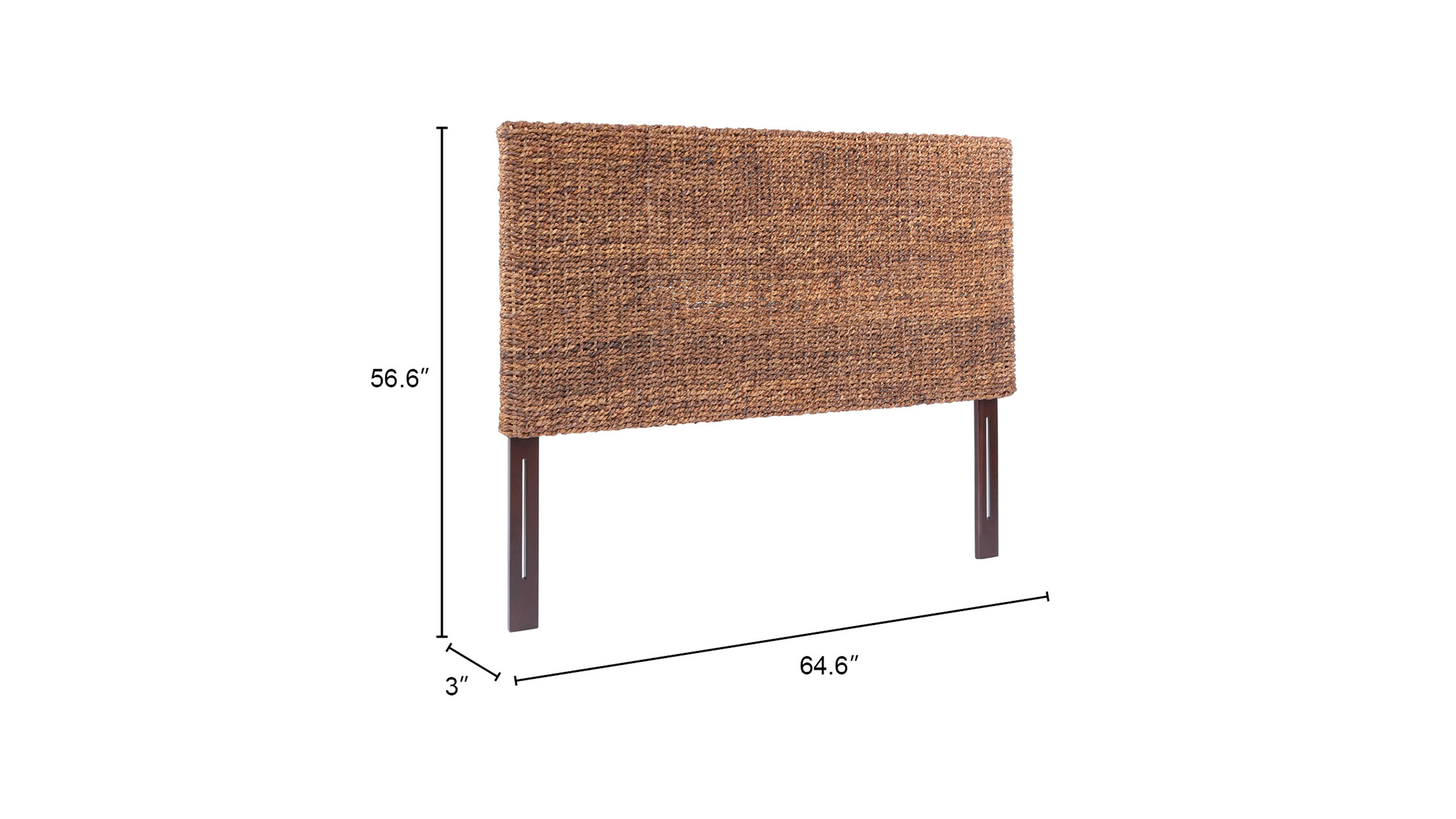 Granada Freestanding or Floating Woven Rectangular Headboard, Queen & Full, Rich Brown