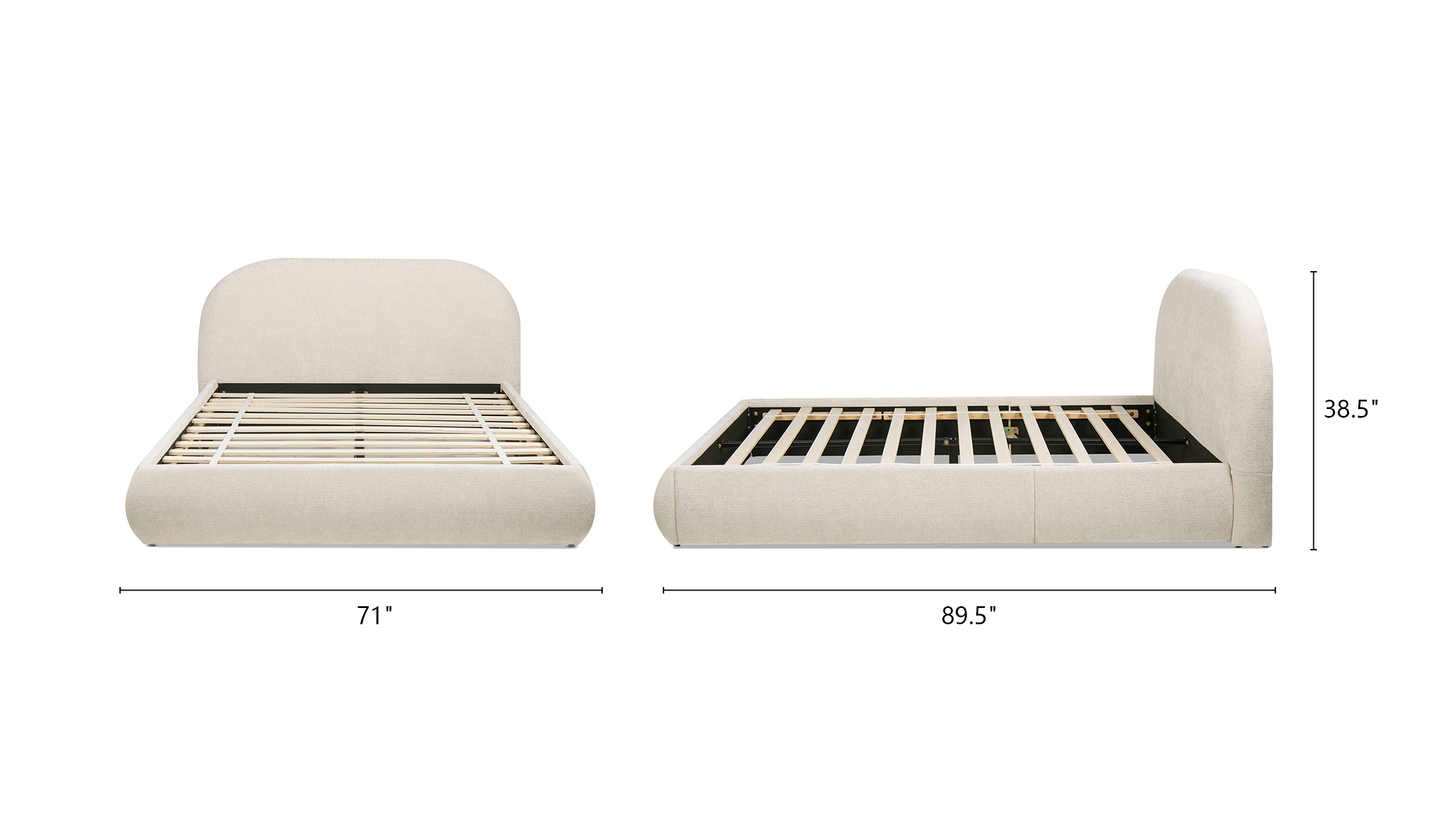 Archie Puffy Grounded Upholstered Platform Bed, Oatmeal Light Beige 