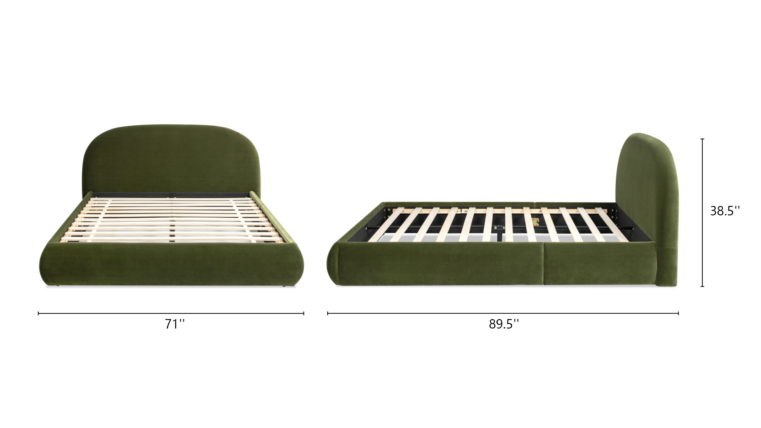 Archie Puffy Grounded Upholstered Platform Bed, Olive Green