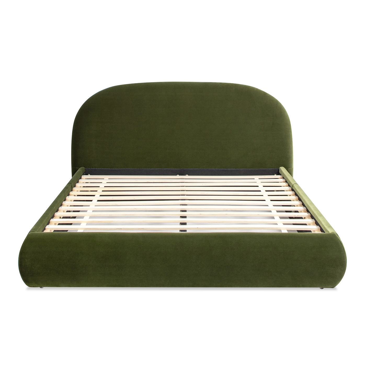 Archie Puffy Grounded Upholstered Platform Bed, Olive Green