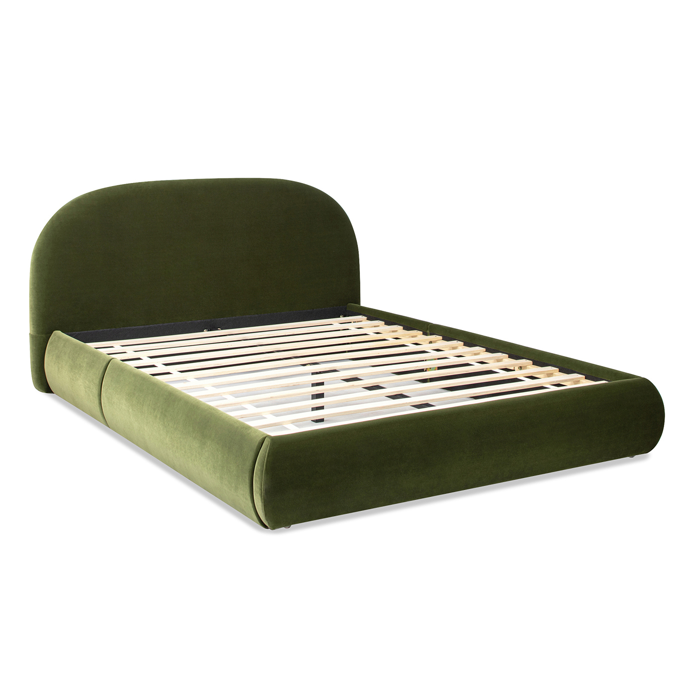 Archie Puffy Grounded Upholstered Platform Bed, Olive Green