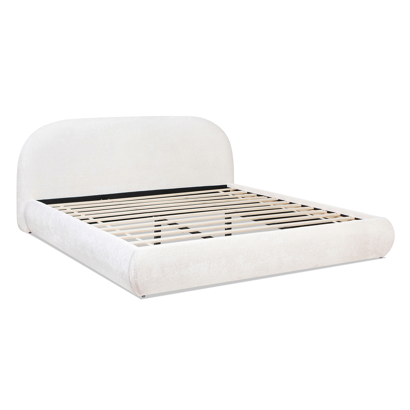 Archie Puffy Grounded Upholstered Platform Bed, Almond White