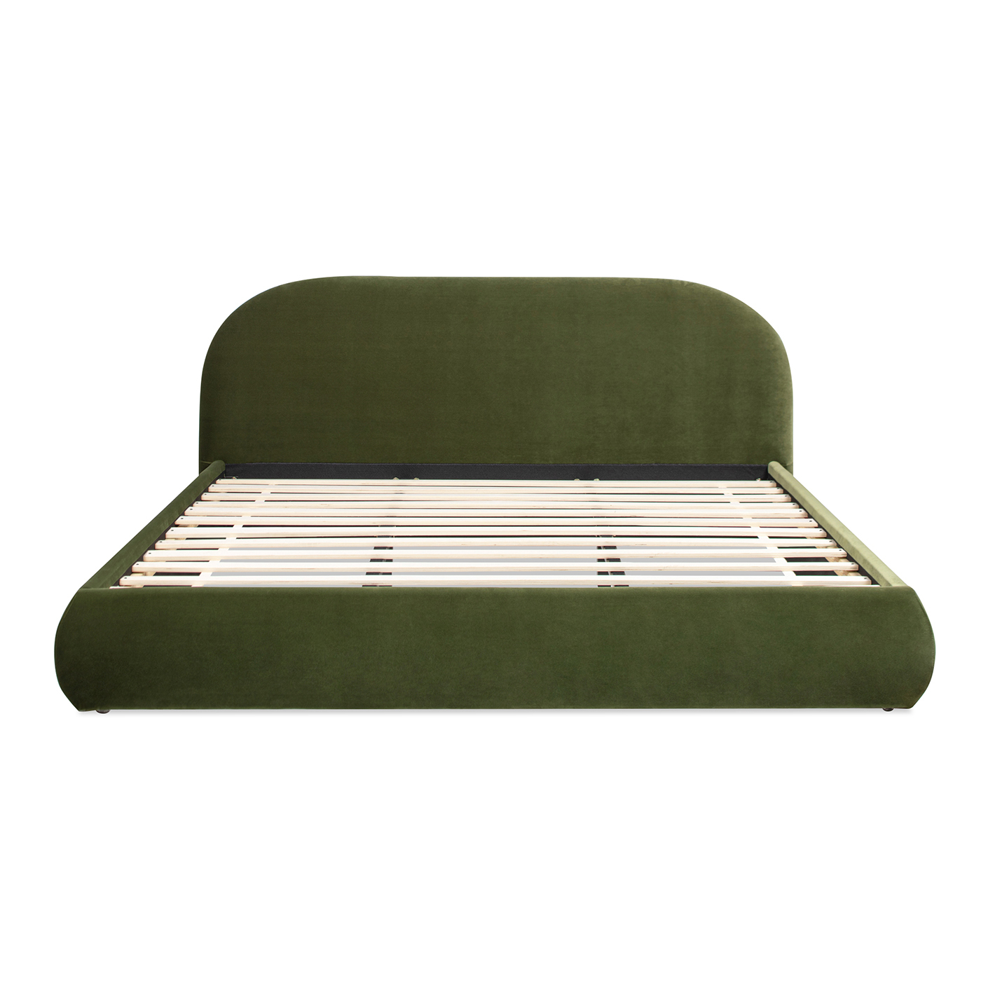Archie Puffy Grounded Upholstered Platform Bed, Olive Green