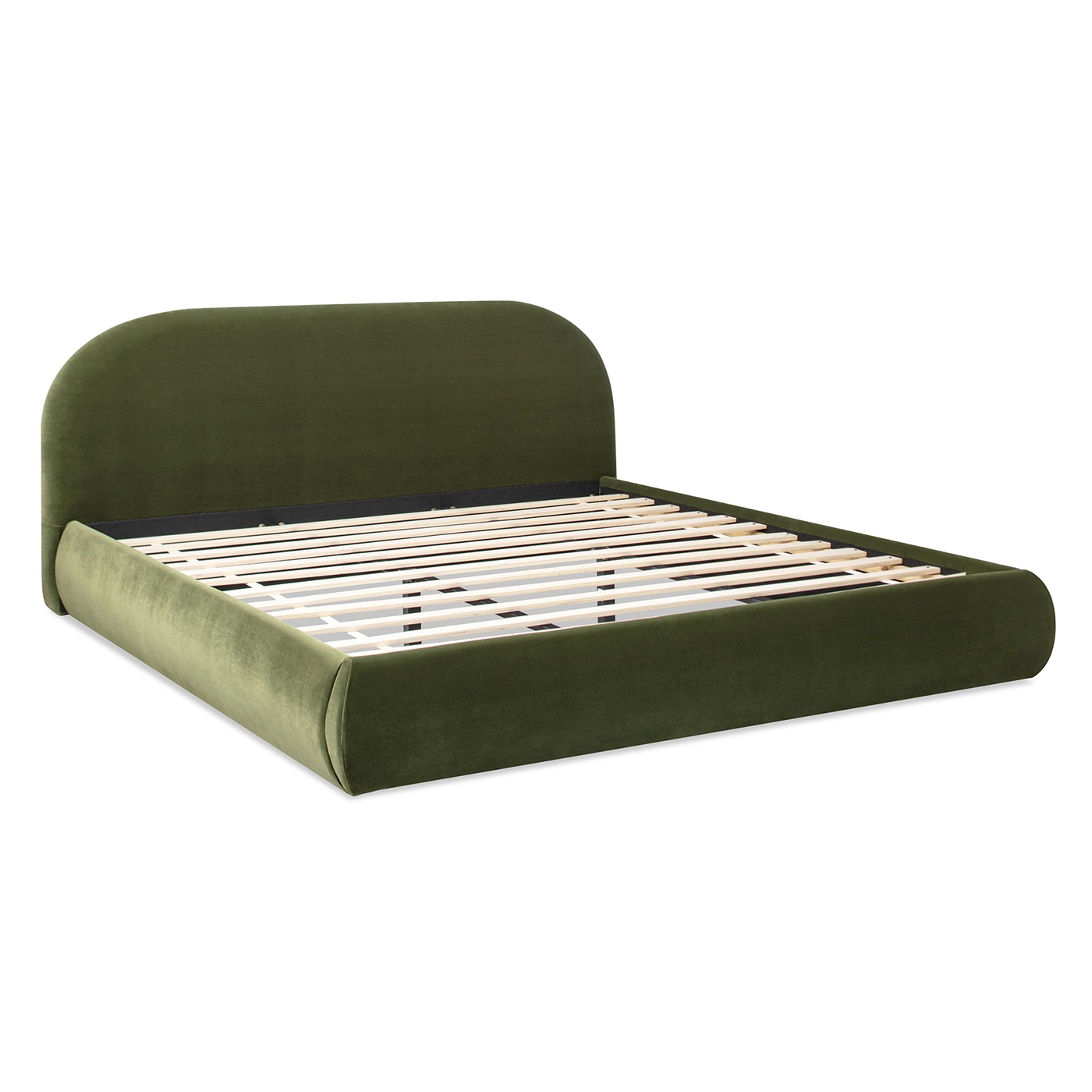 Archie Puffy Grounded Upholstered Platform Bed, Olive Green