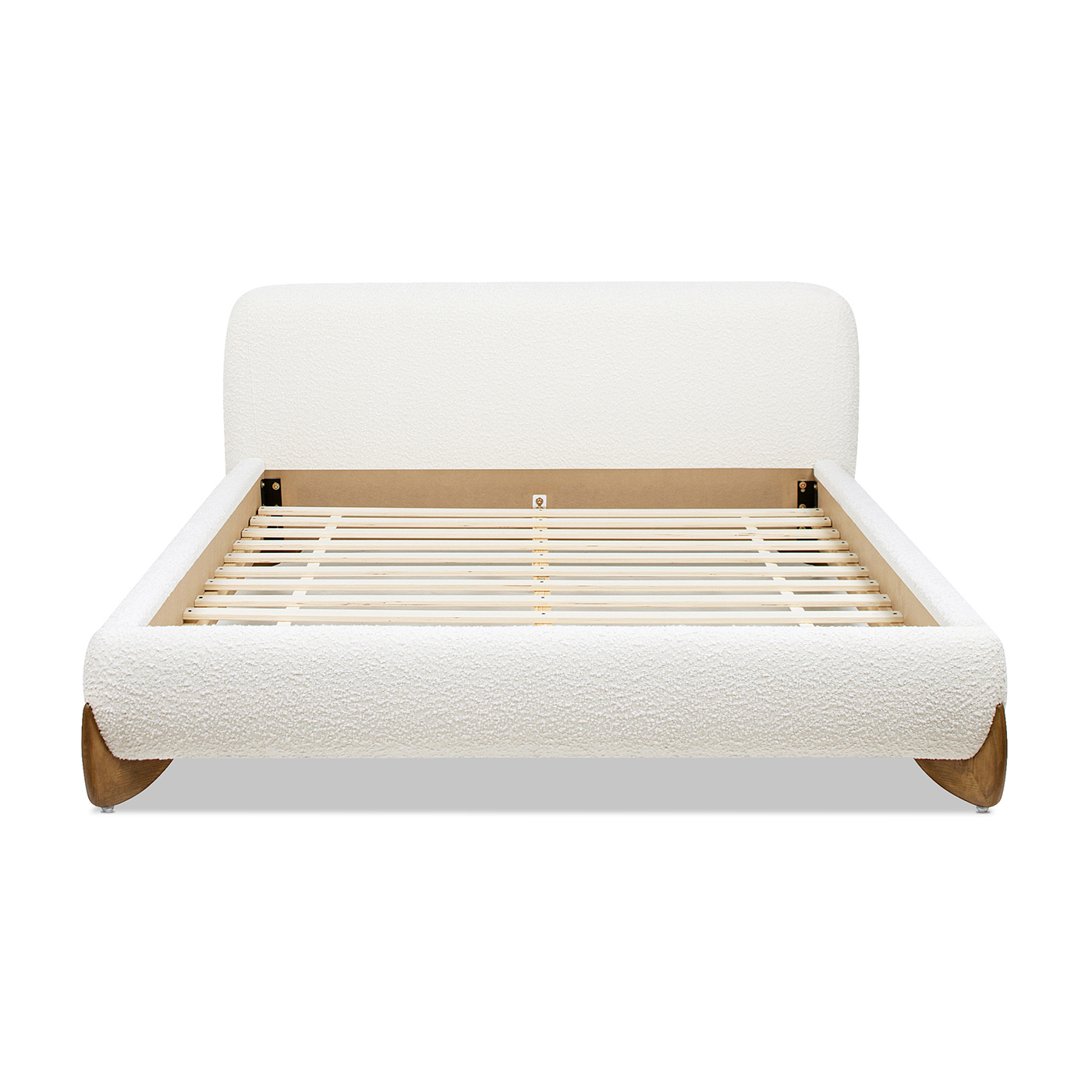 Alpine Puffy Modern Platform Bed, Queen, Ivory White Bouclé