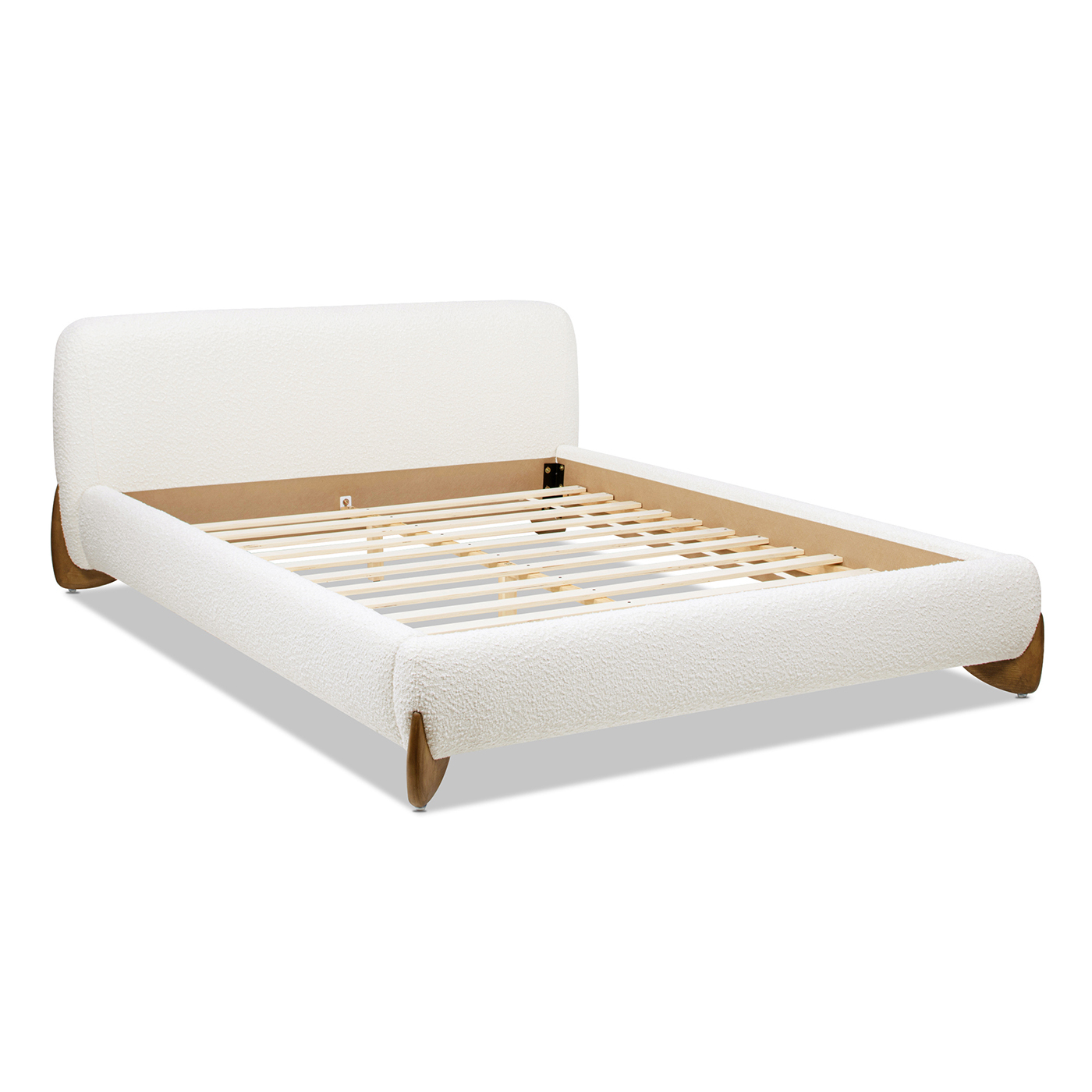 Alpine Puffy Modern Platform Bed, Queen, Ivory White Bouclé