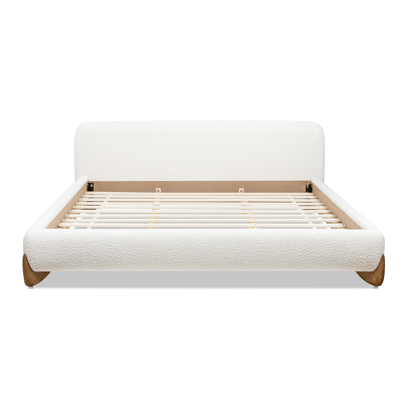Alpine Puffy Modern Platform Bed, King, Ivory White Bouclé