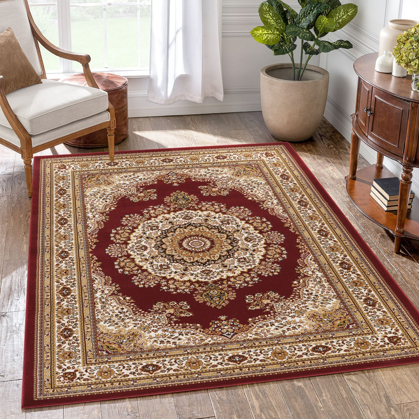 Isabella Traditional Power-Loomed Medallion Area Rug, Burgundy