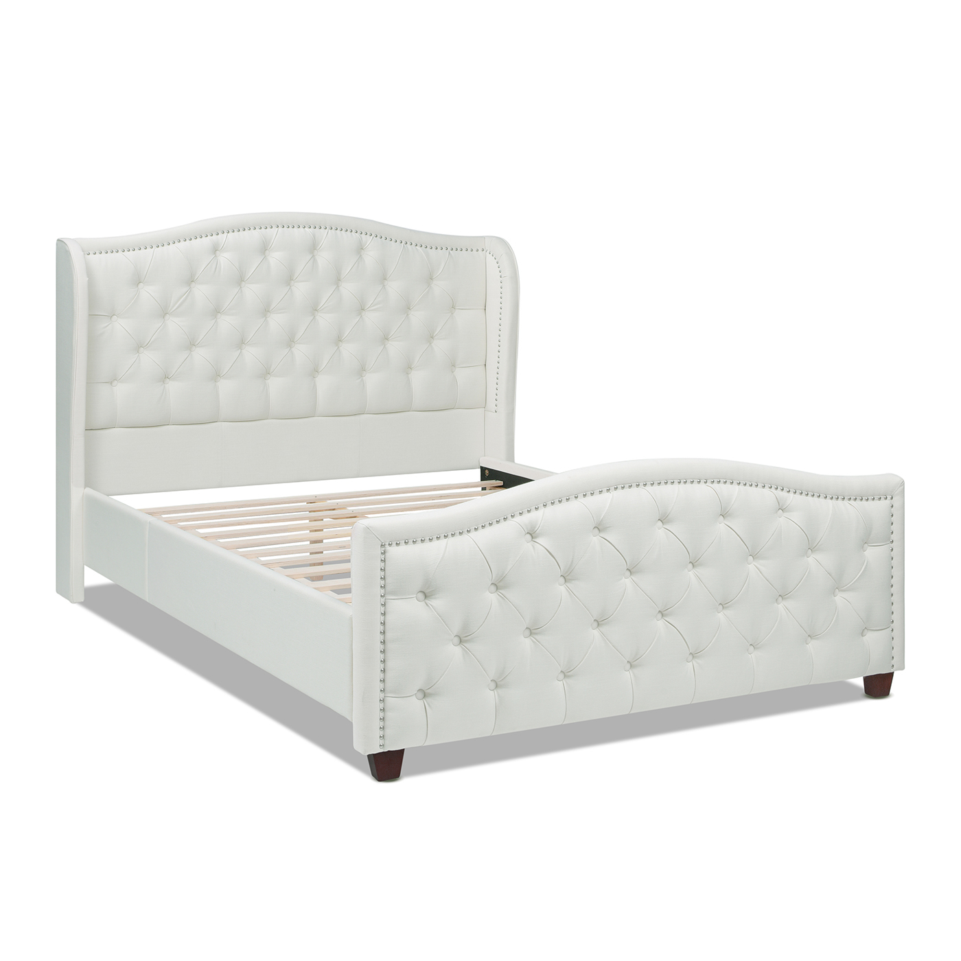 Fontana Wingback Upholstered Platform Bed Frame, Queen, Antique White