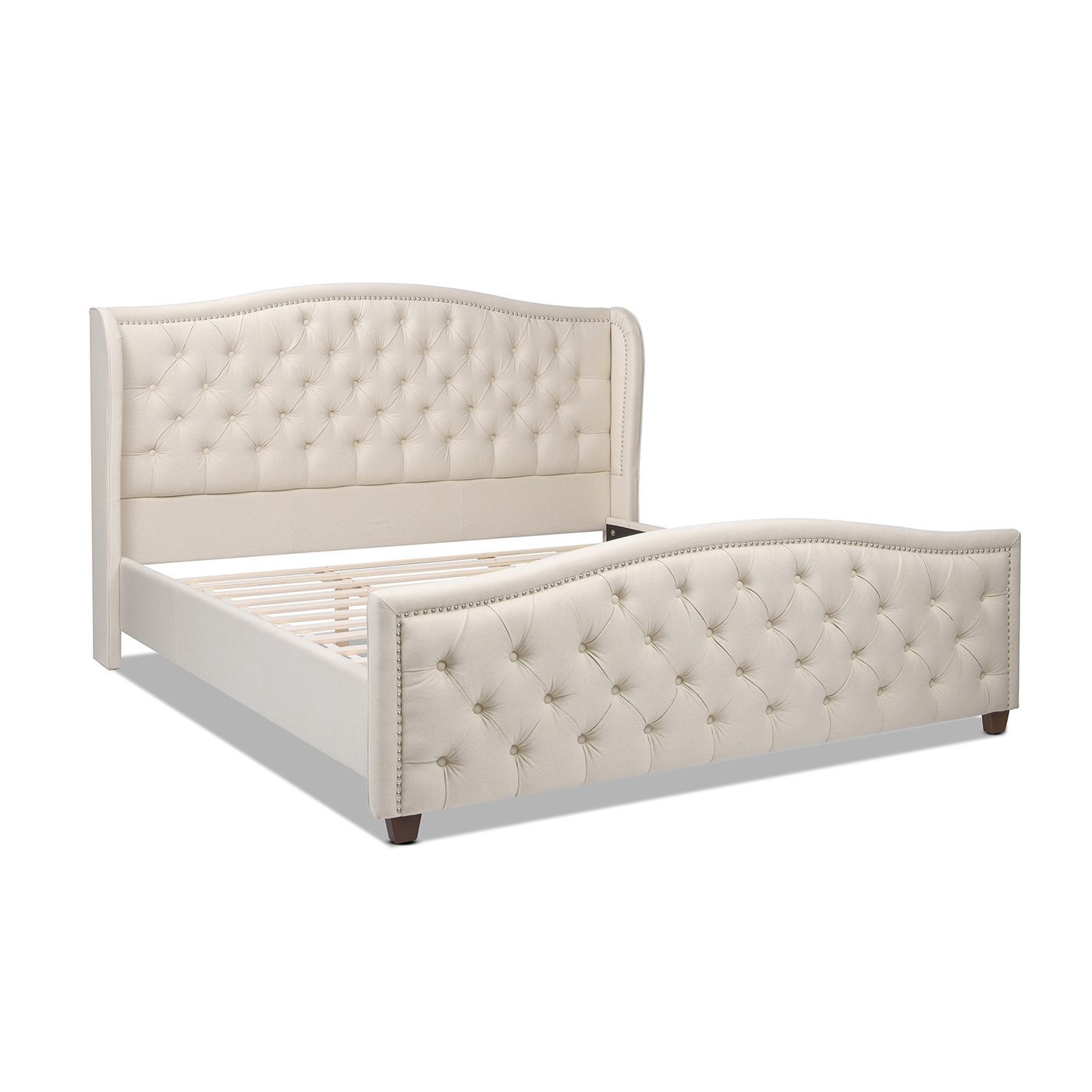 Fontana Wingback Upholstered Platform Bed Frame, King, Sky Neutral Beige
