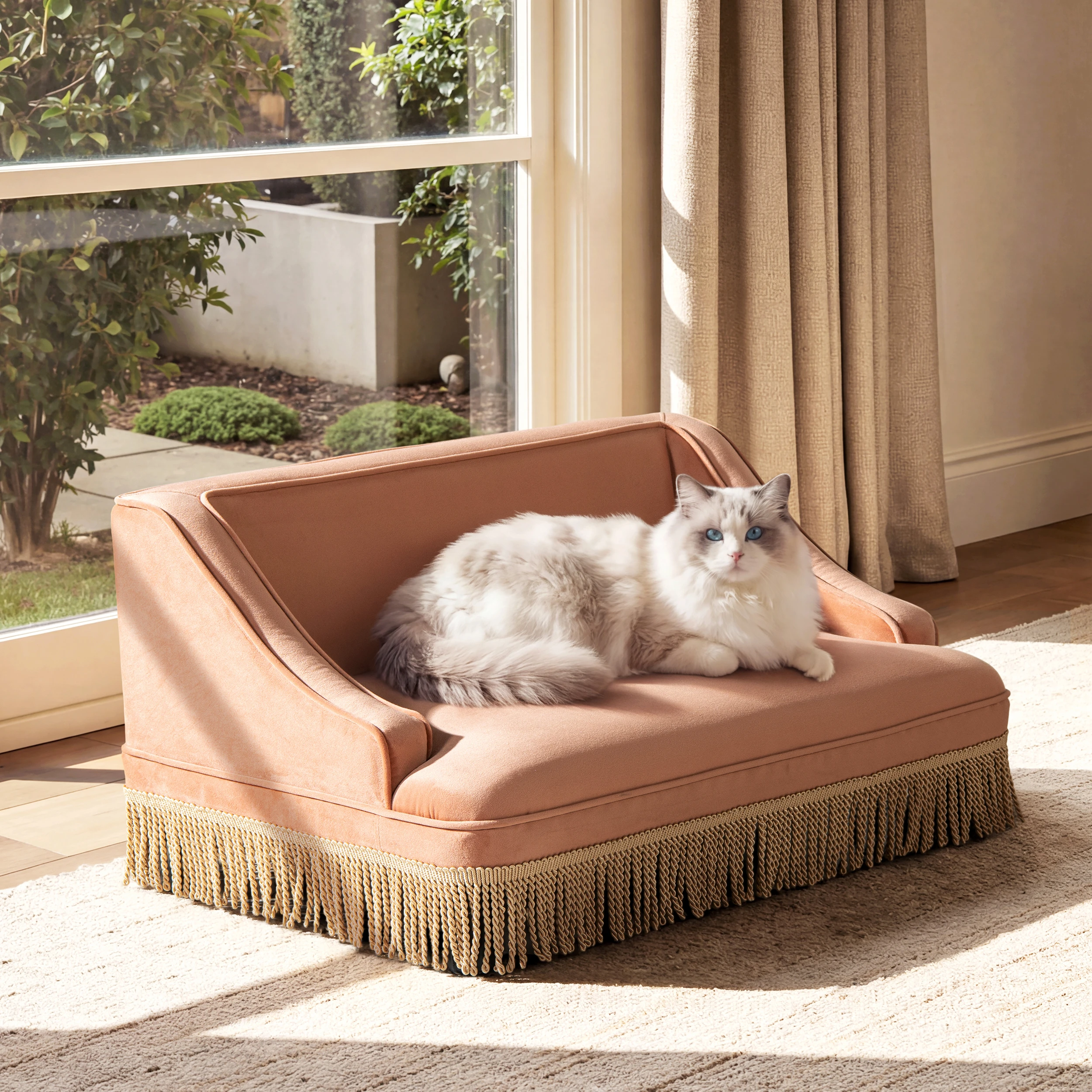 Duchess Medium Princess Pet Bed Sofa with Fringe Skirt, Peach Orange
