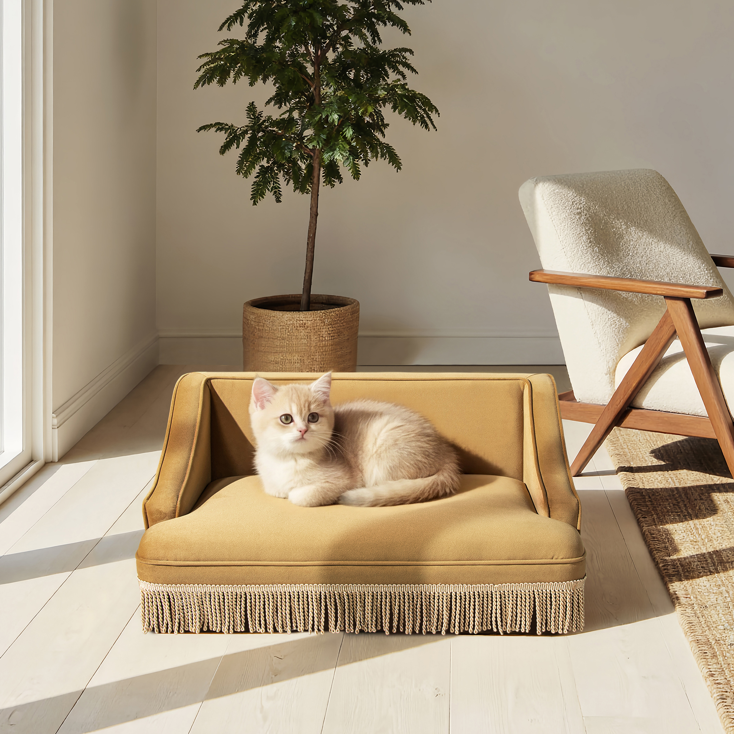 Duchess Medium Princess Pet Bed Sofa with Fringe Skirt, Gold