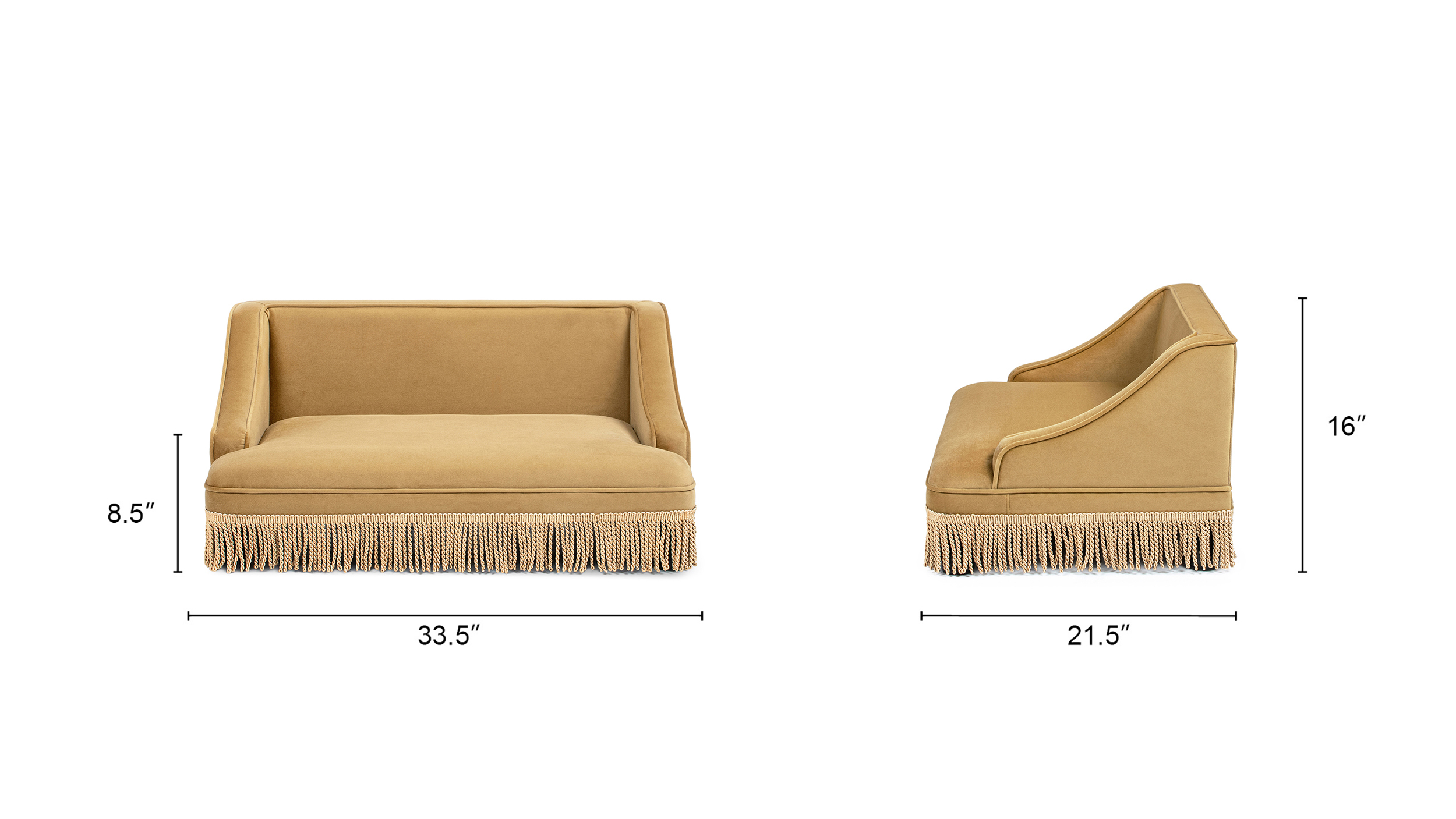 Duchess Medium Princess Pet Bed Sofa with Fringe Skirt, Gold Duchess Medium Princess Pet Bed Sofa with Fringe Skirt, Gold