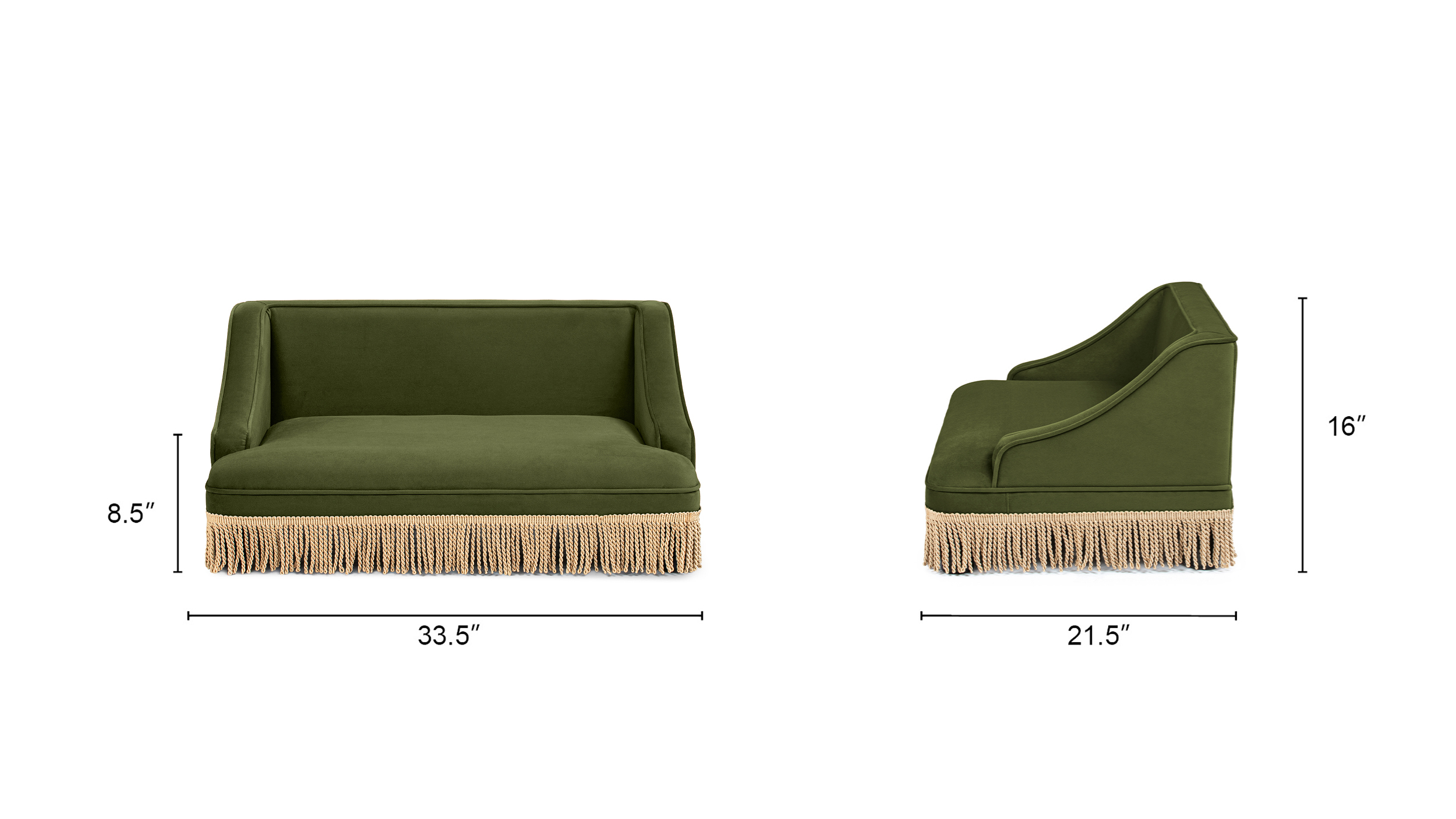 Duchess Medium Princess Pet Bed Sofa with Fringe Skirt, Olive Green Duchess Medium Princess Pet Bed Sofa with Fringe Skirt, Olive Green